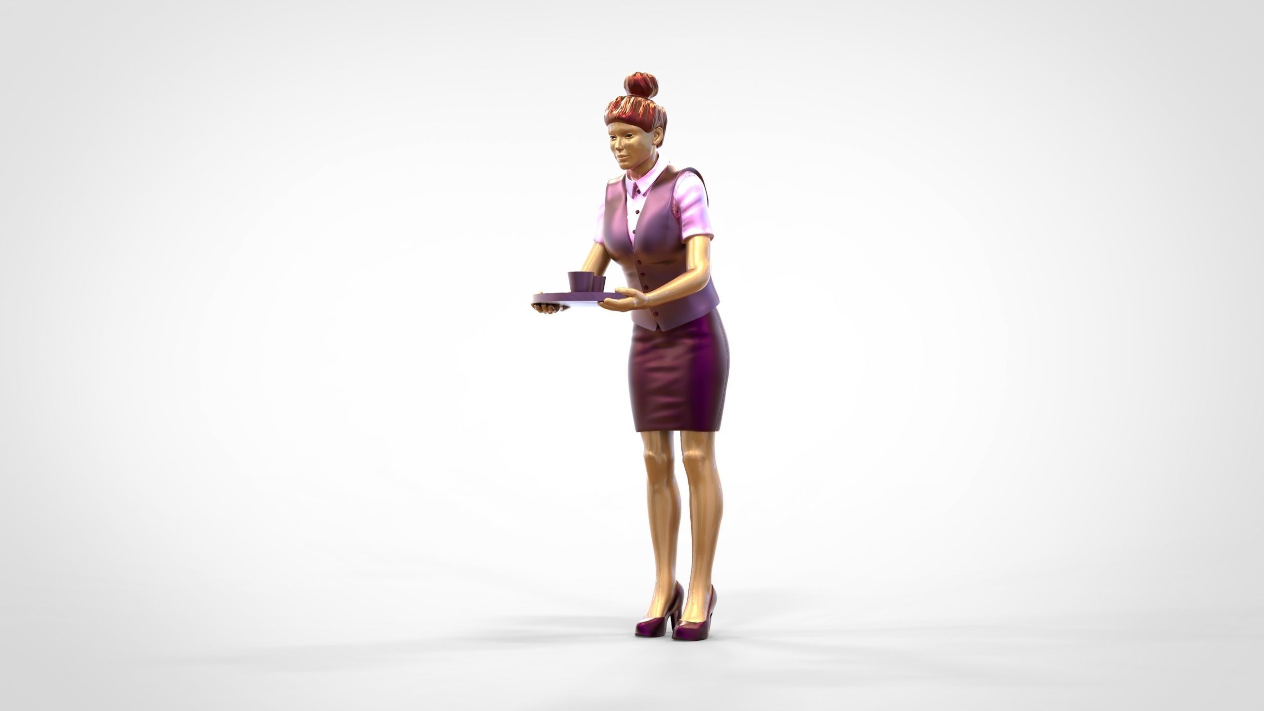 N4 waitress or Stewardess with tray 3D print model_1