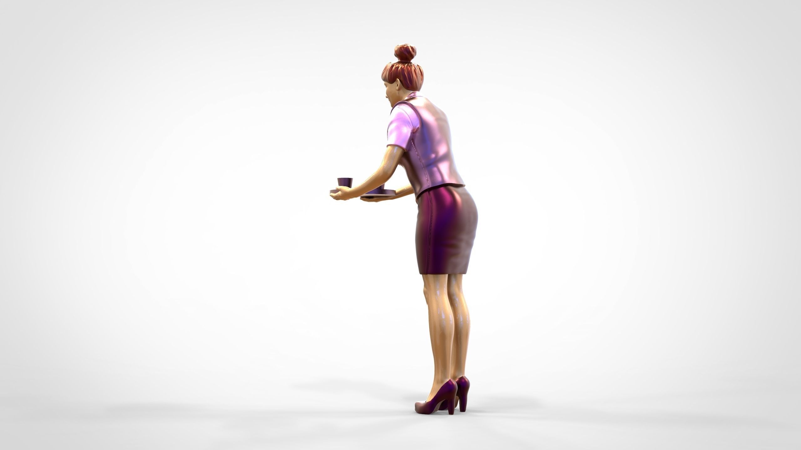 N4 waitress or Stewardess with tray 3D print model_14