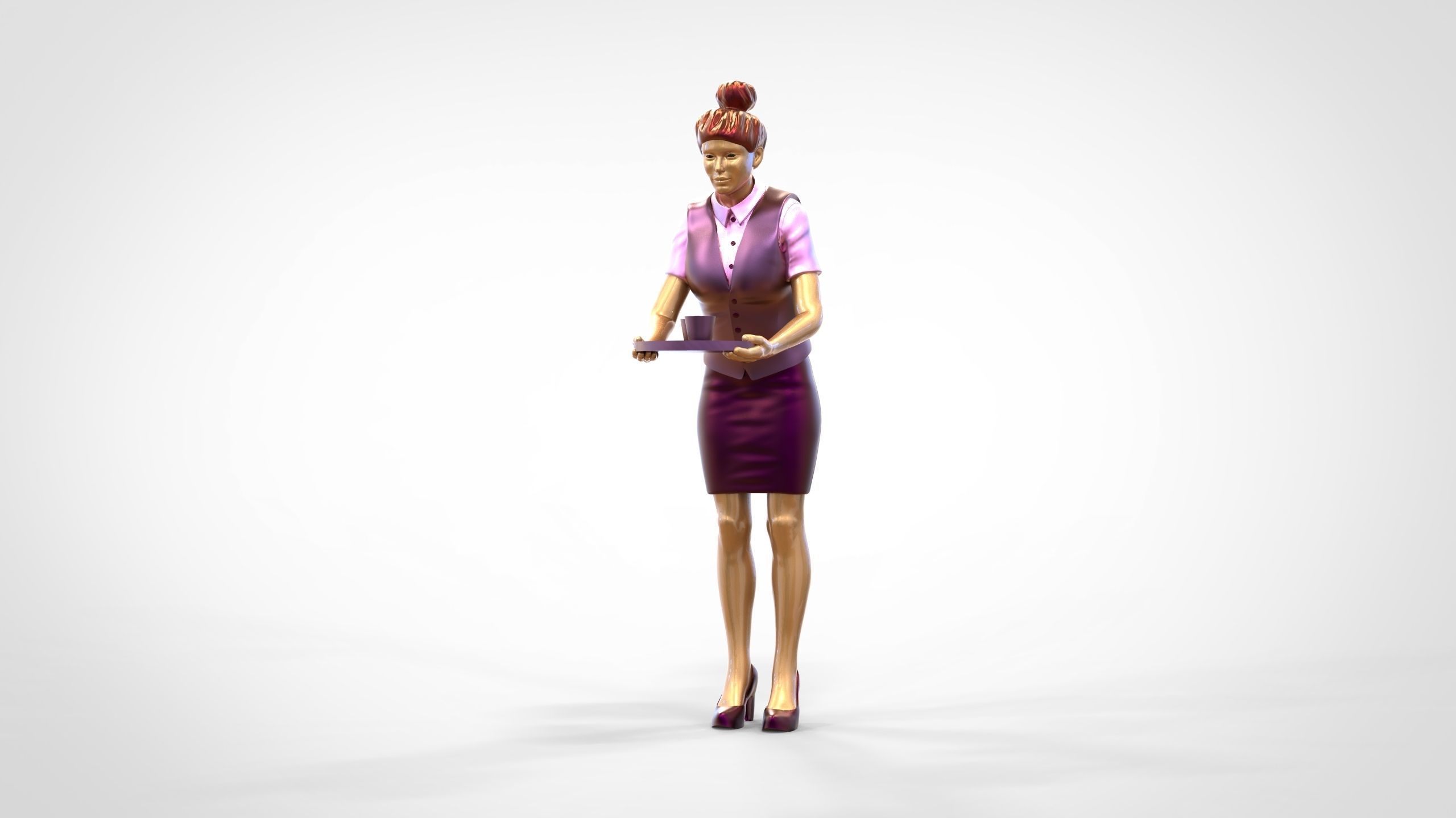 N4 waitress or Stewardess with tray 3D print model_20