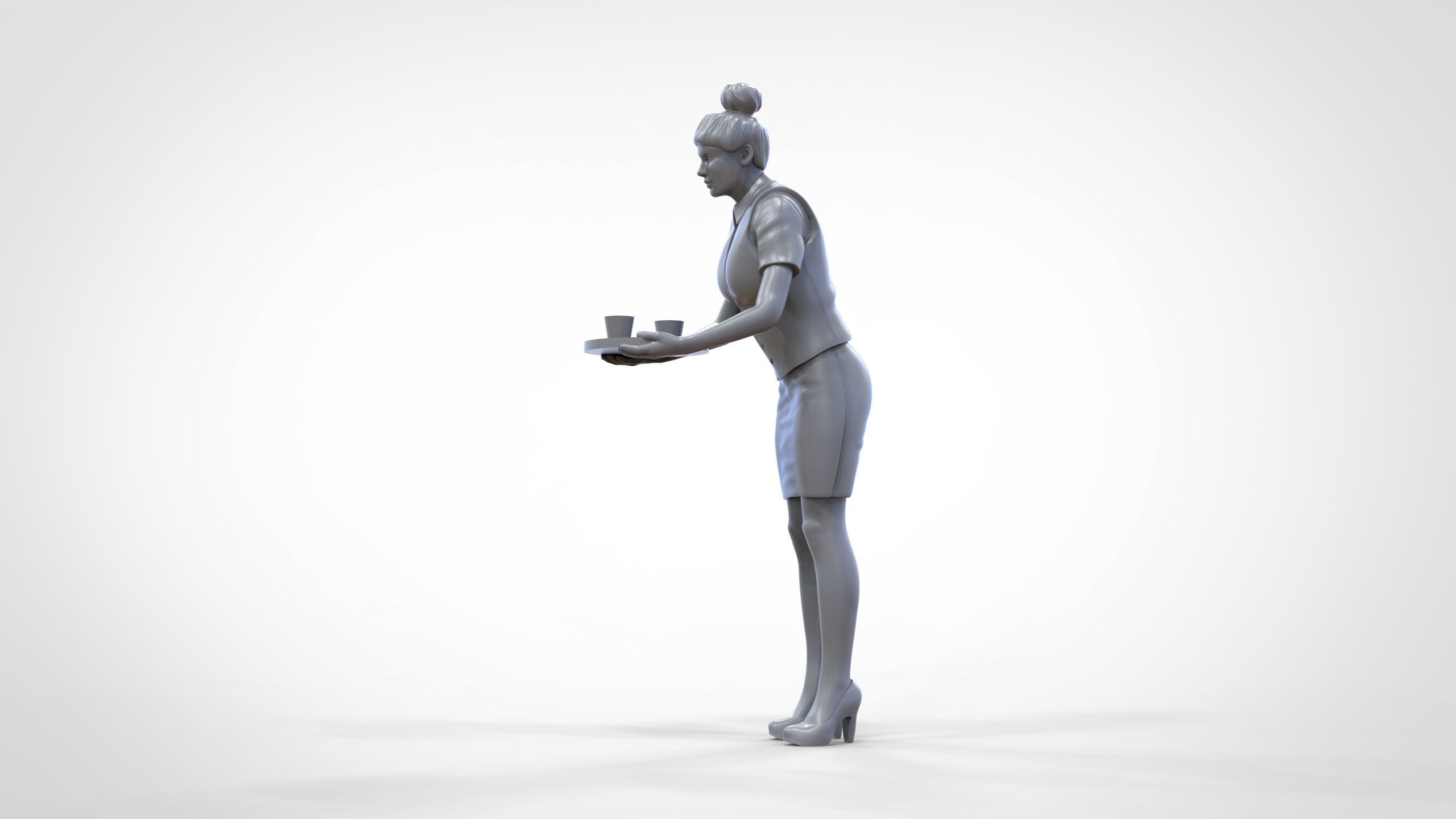 N4 waitress or Stewardess with tray 3D print model_34