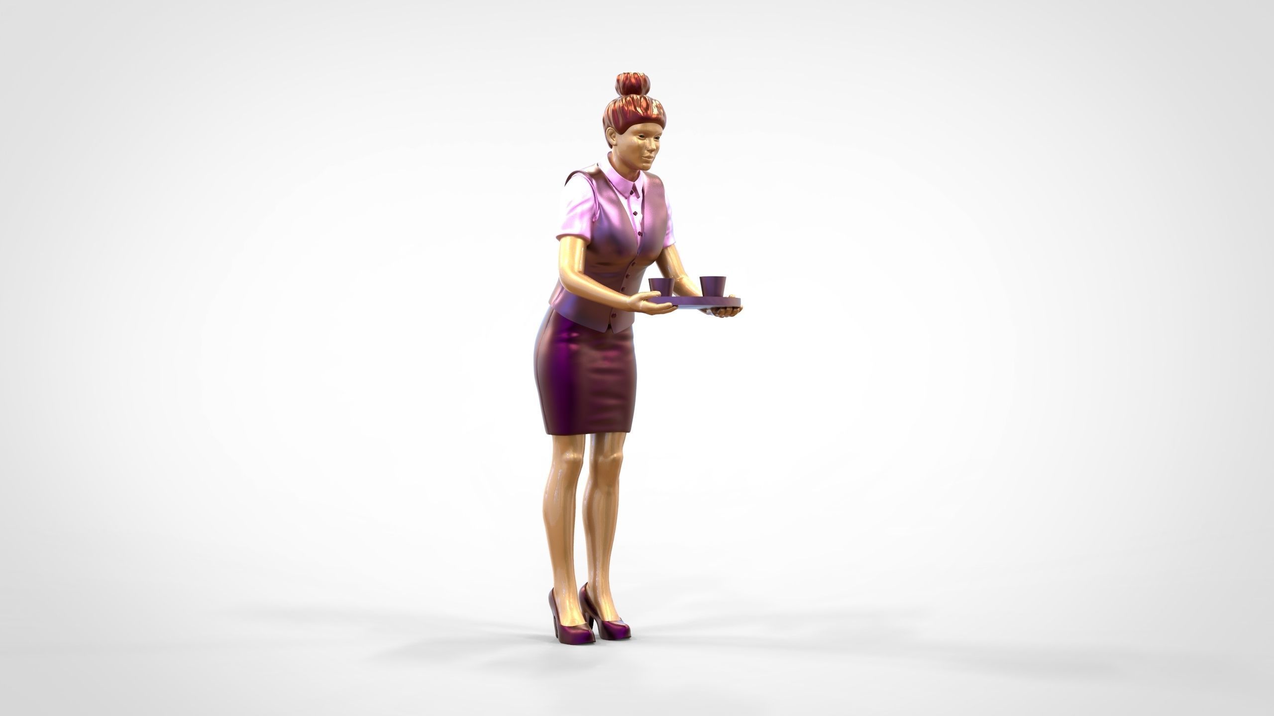 N4 waitress or Stewardess with tray 3D print model_24
