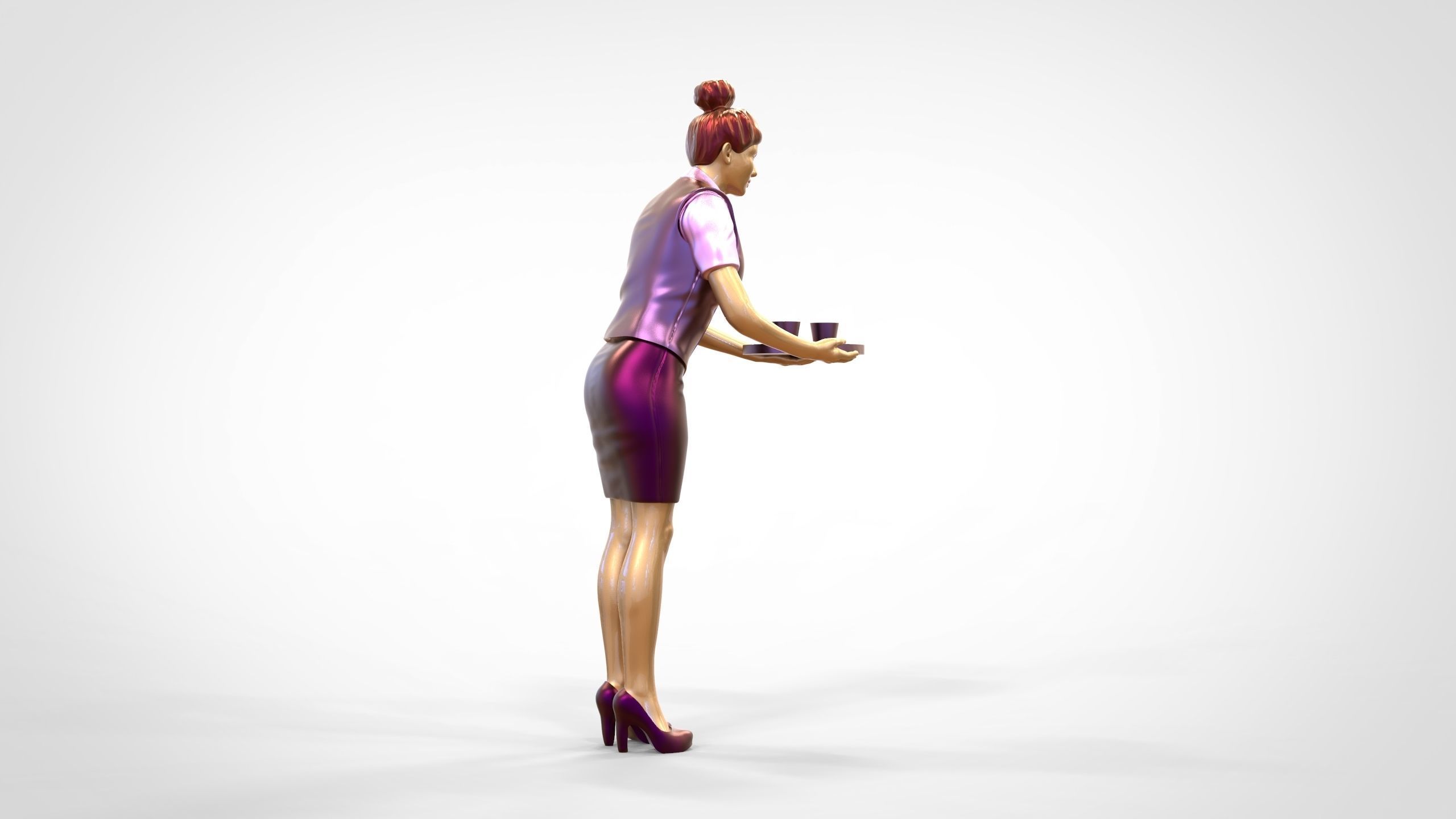 N4 waitress or Stewardess with tray 3D print model_5