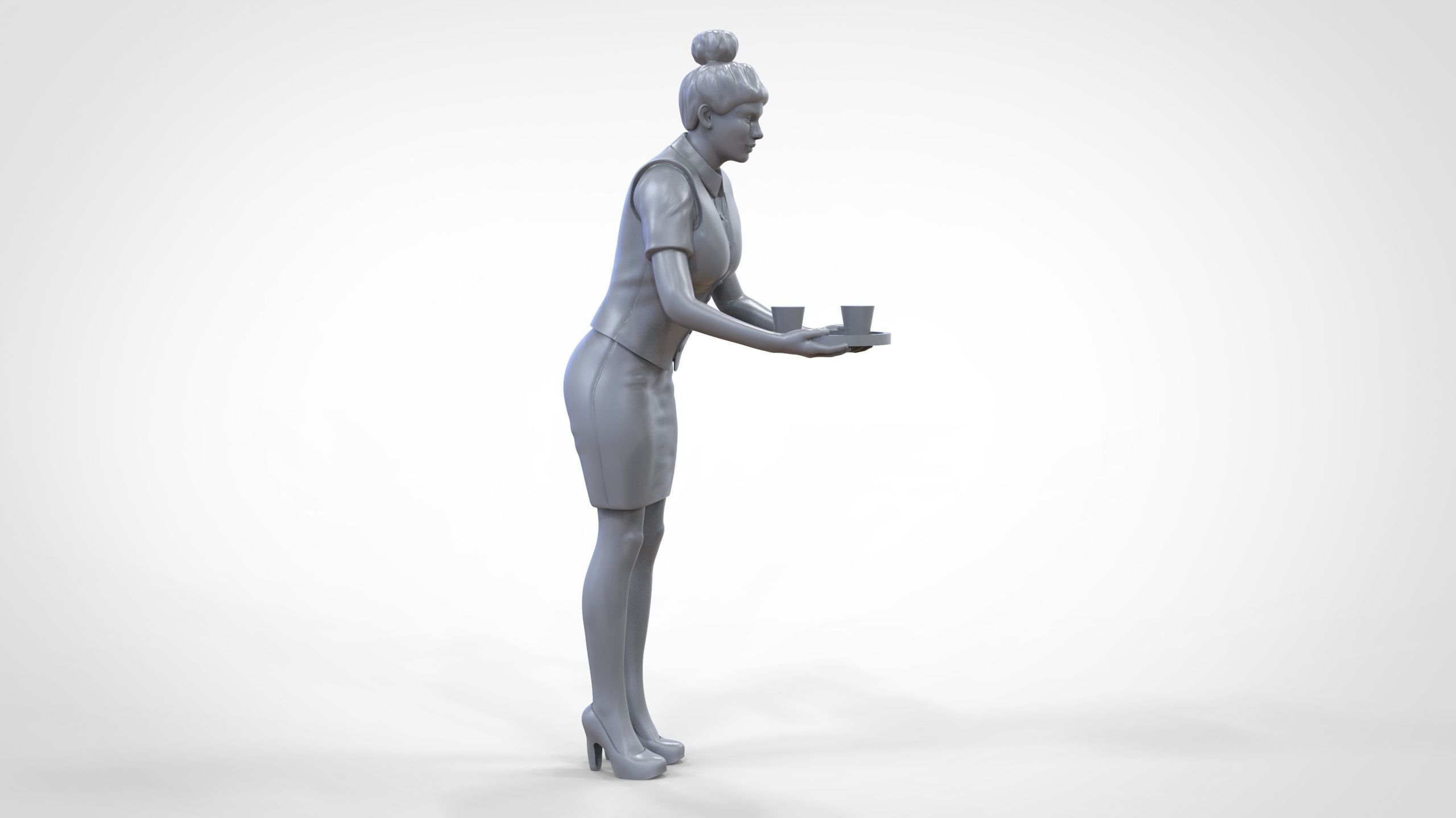 N4 waitress or Stewardess with tray 3D print model_27