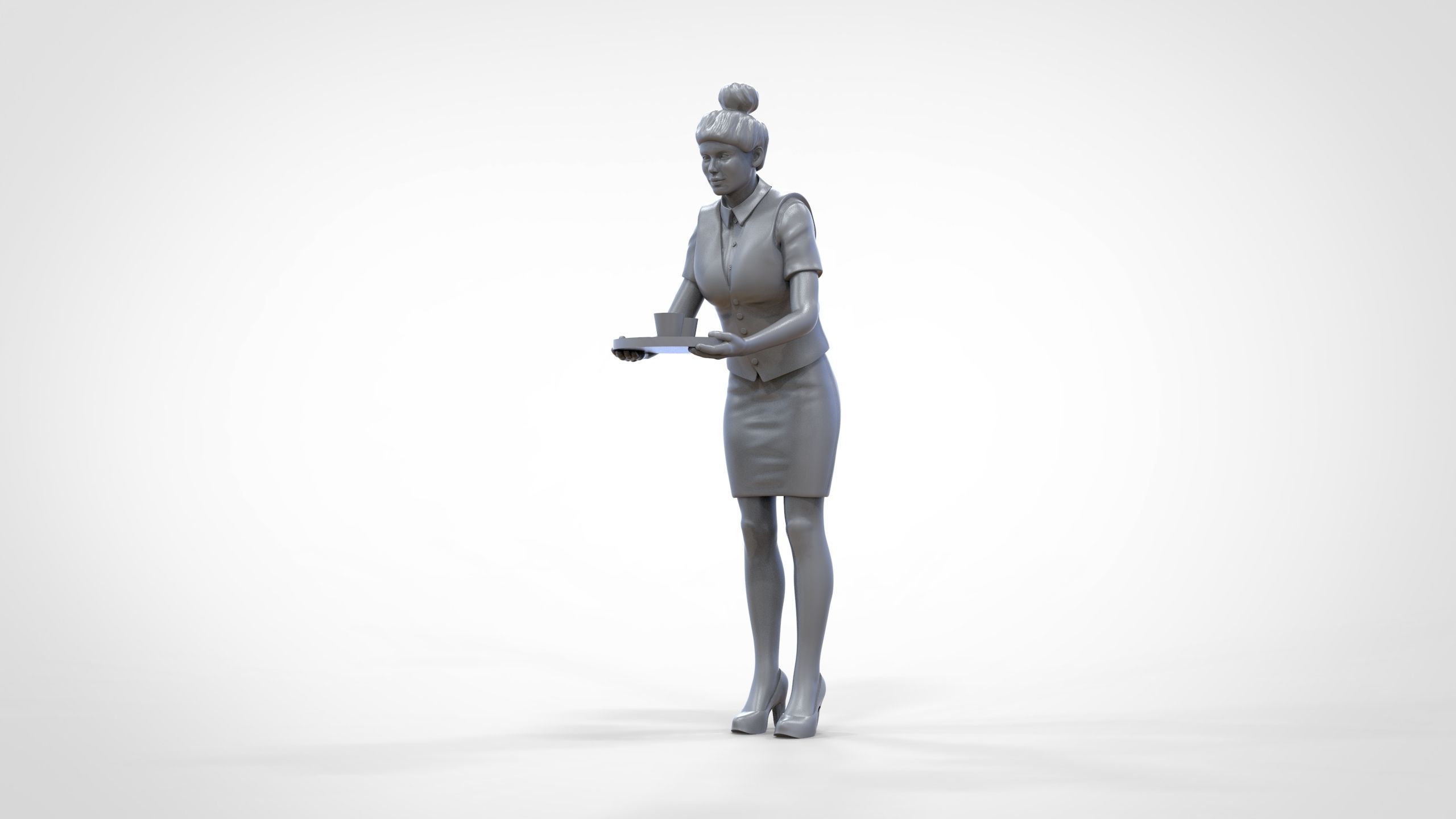 N4 waitress or Stewardess with tray 3D print model_33