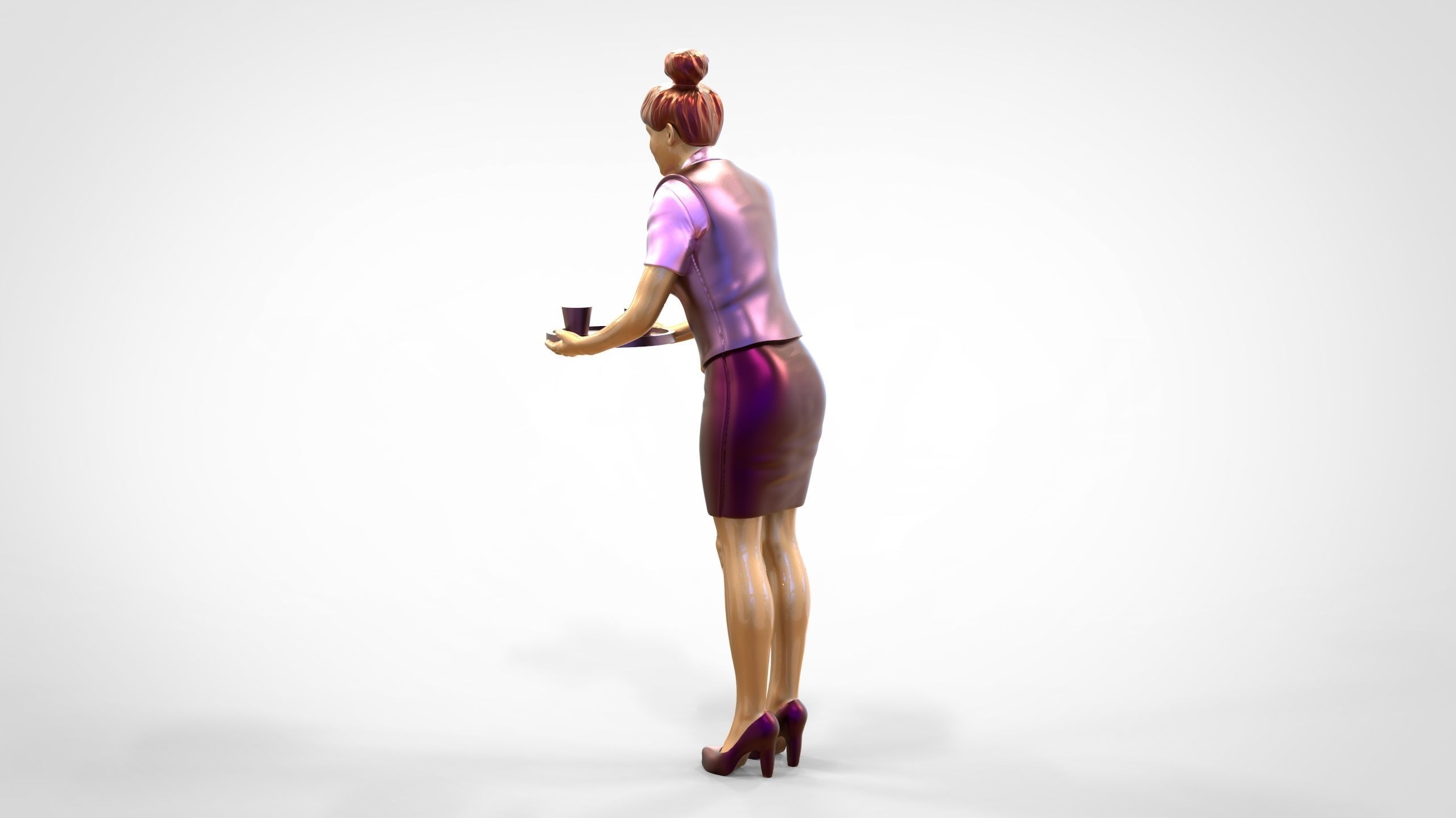 N4 waitress or Stewardess with tray 3D print model_11