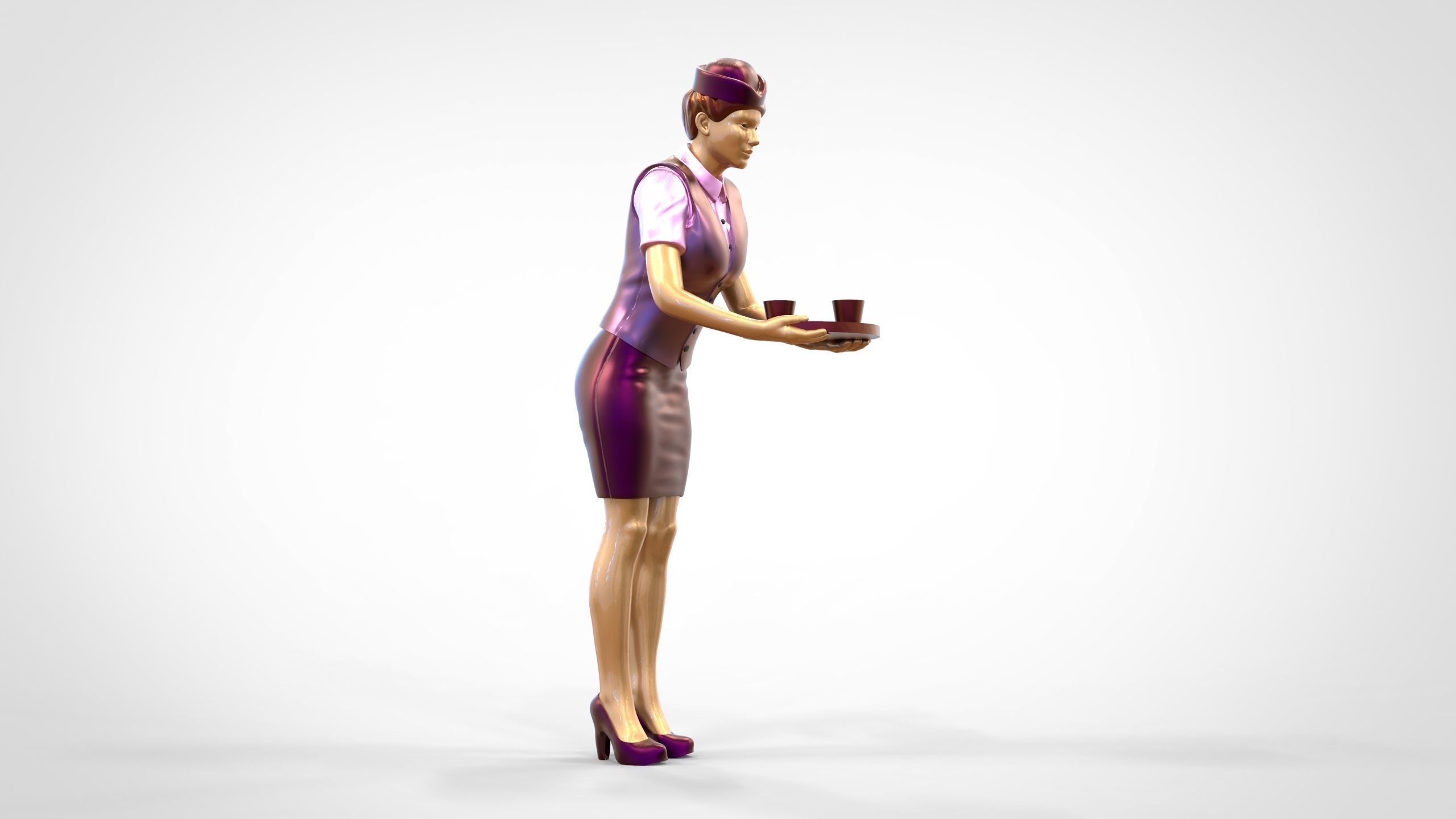 N4 waitress or Stewardess with tray 3D print model_25