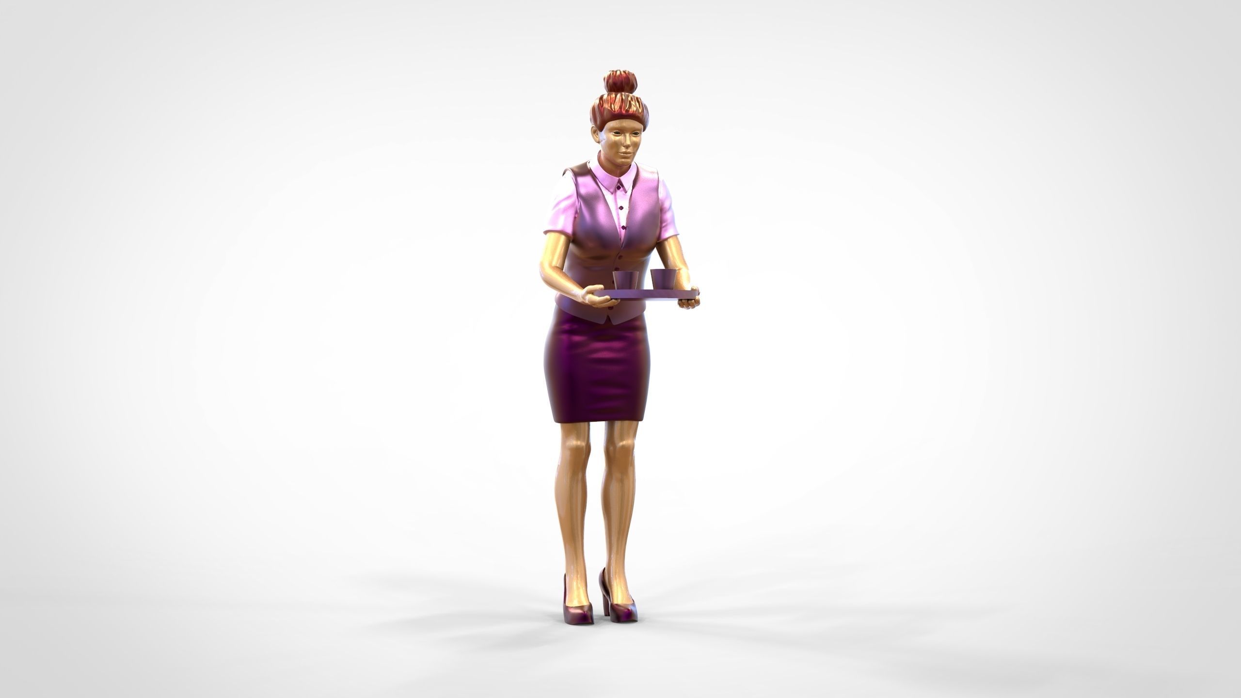N4 waitress or Stewardess with tray 3D print model_22