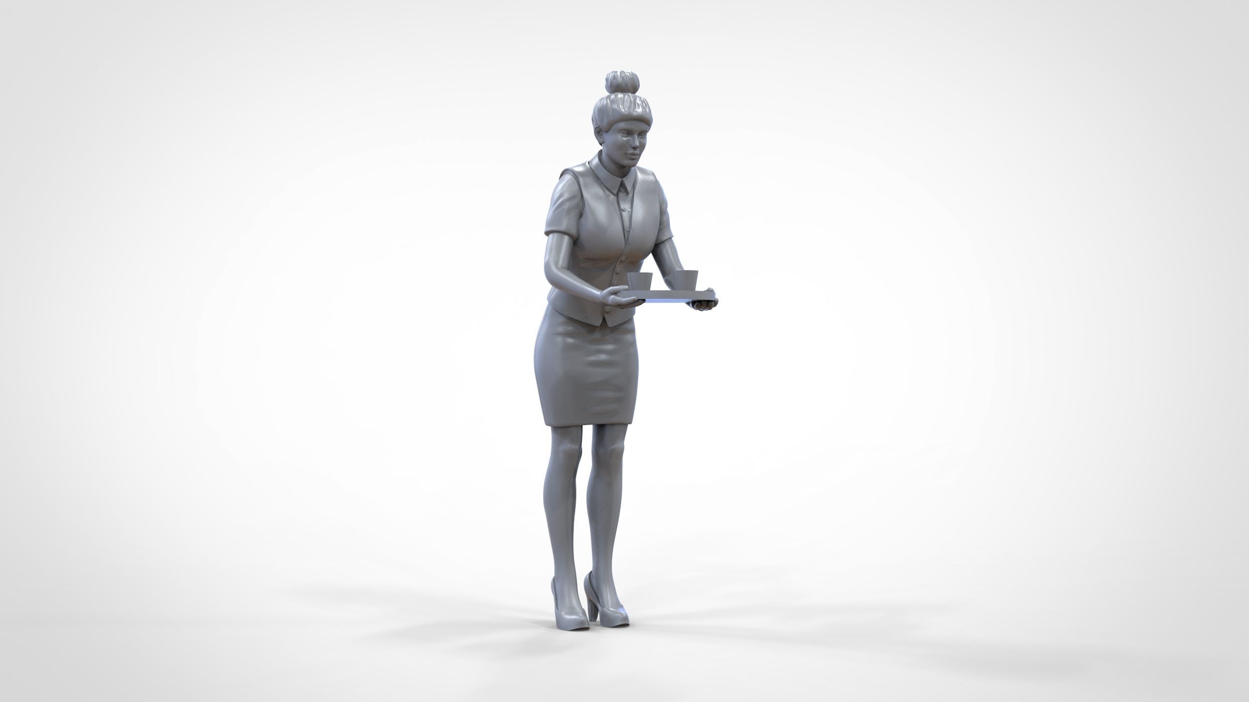 N4 waitress or Stewardess with tray 3D print model_36