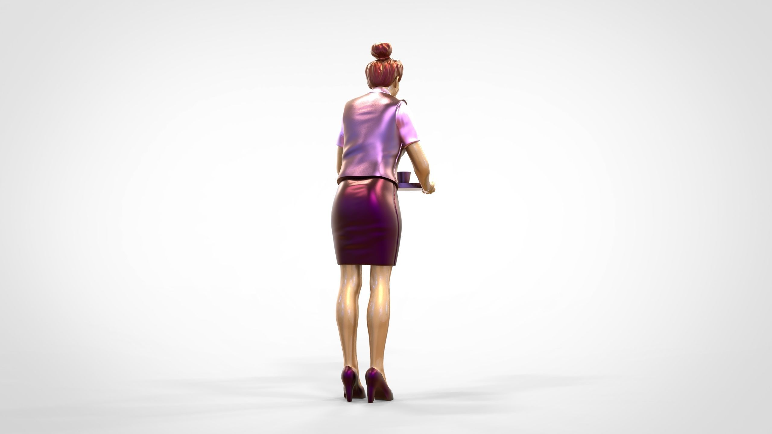 N4 waitress or Stewardess with tray 3D print model_7