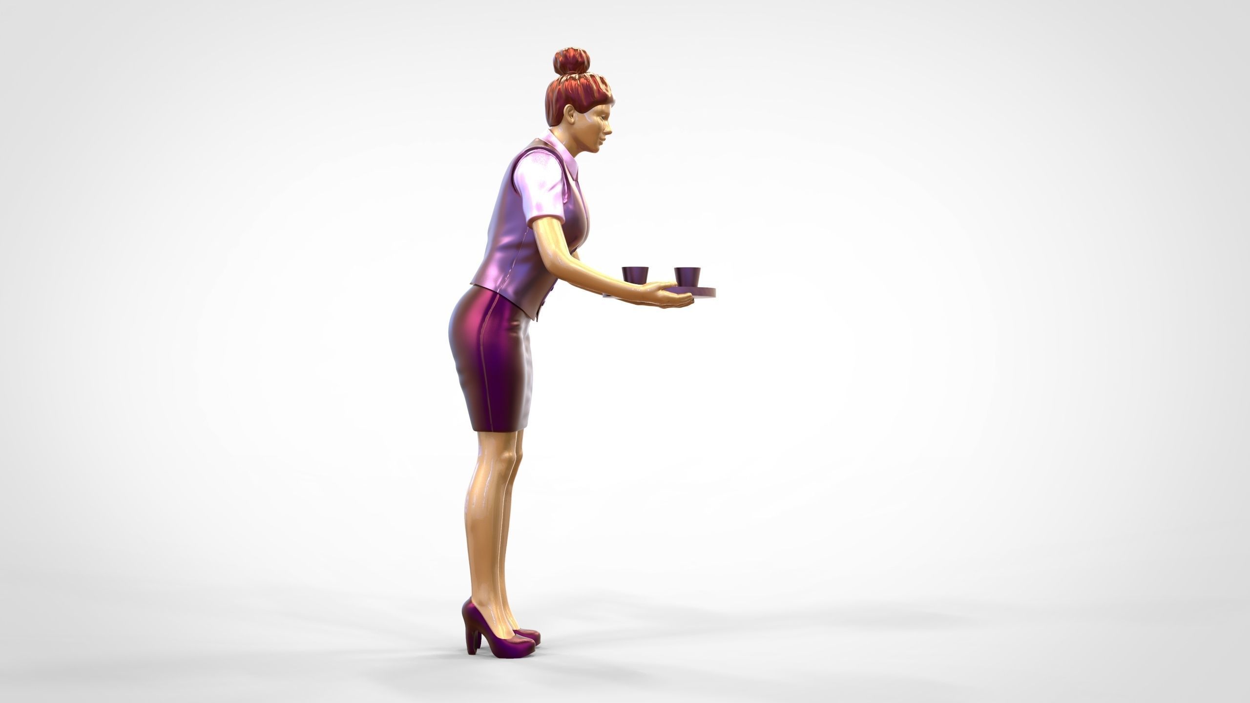 N4 waitress or Stewardess with tray 3D print model_9