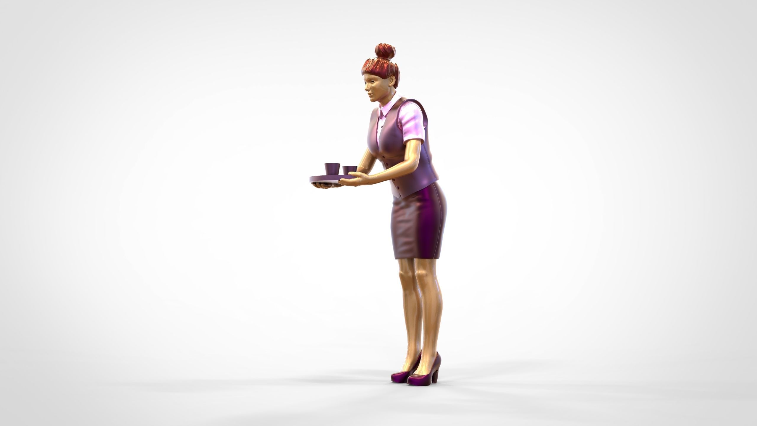 N4 waitress or Stewardess with tray 3D print model_18