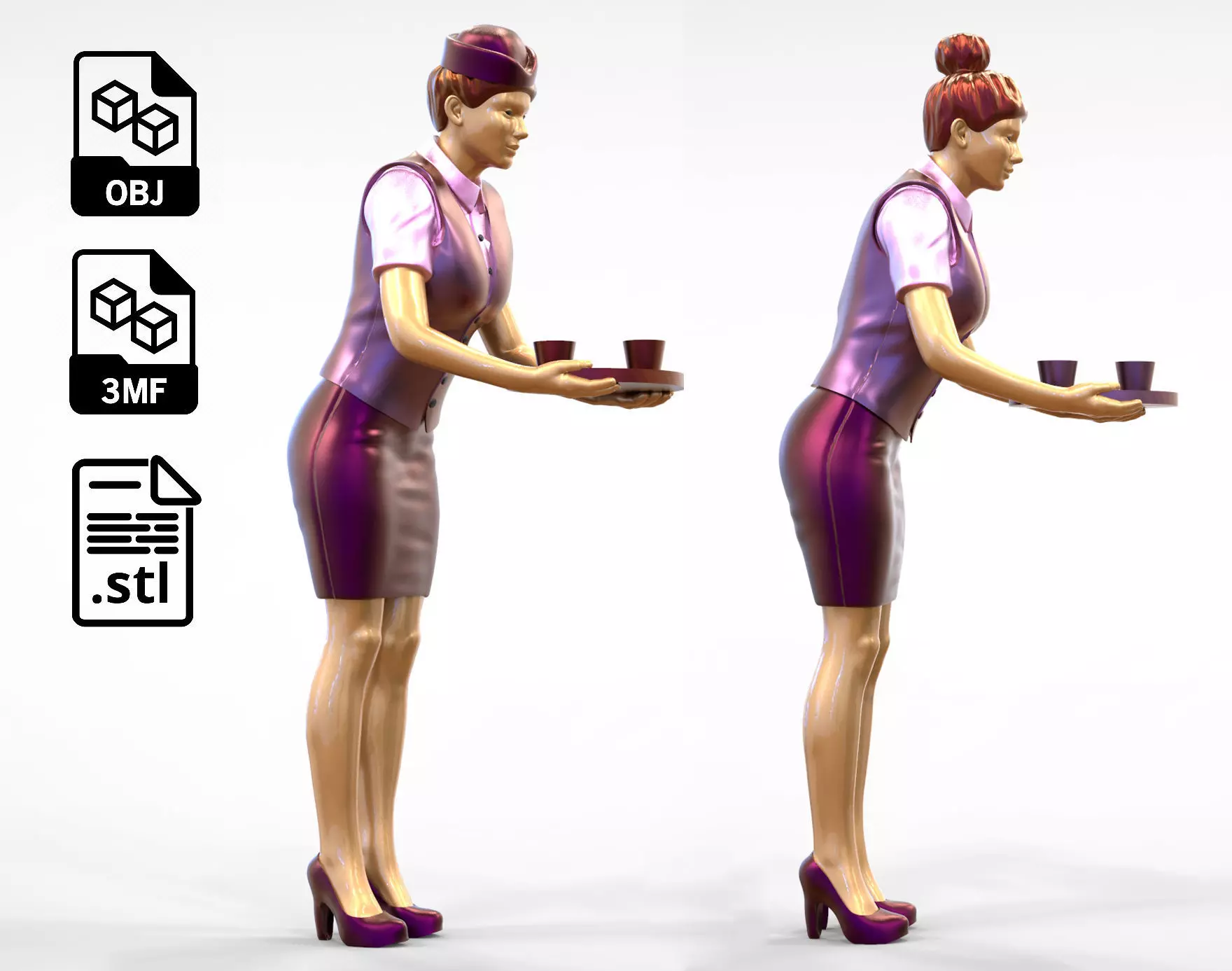 N4 waitress or Stewardess with tray 3D print model_0