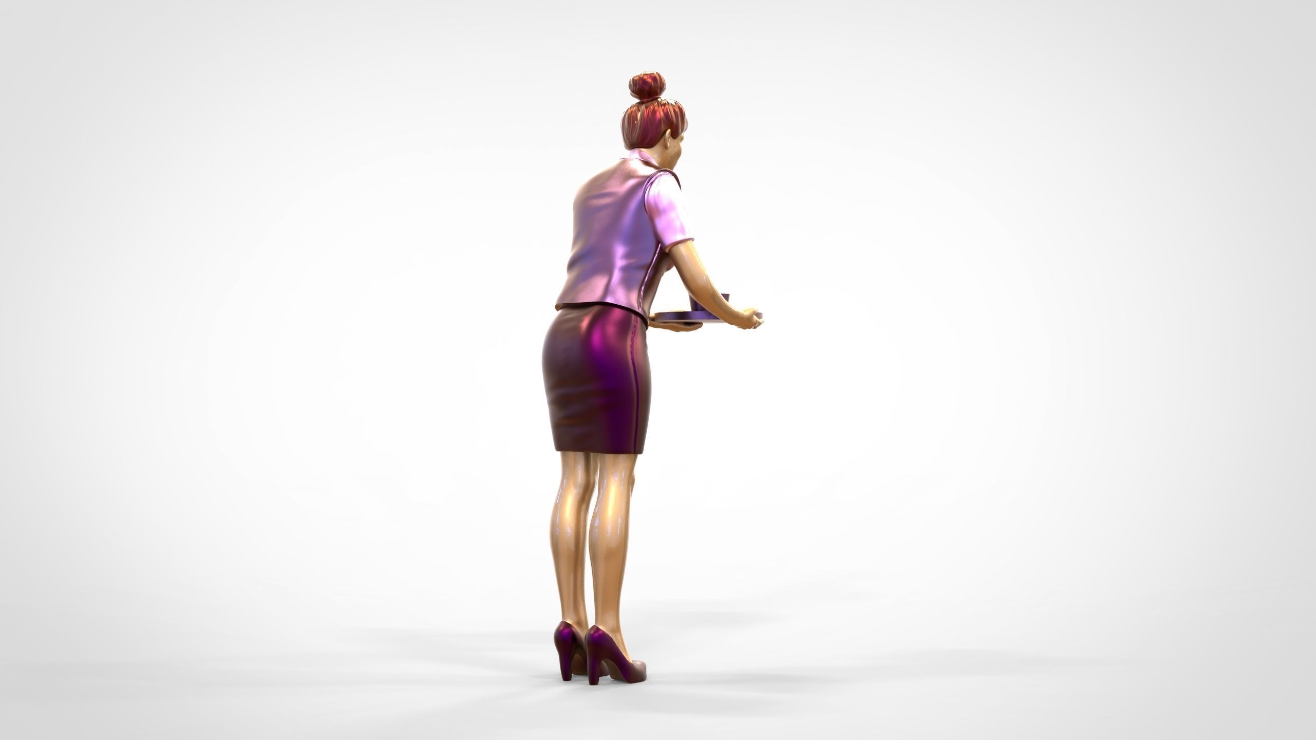 N4 waitress or Stewardess with tray 3D print model_6