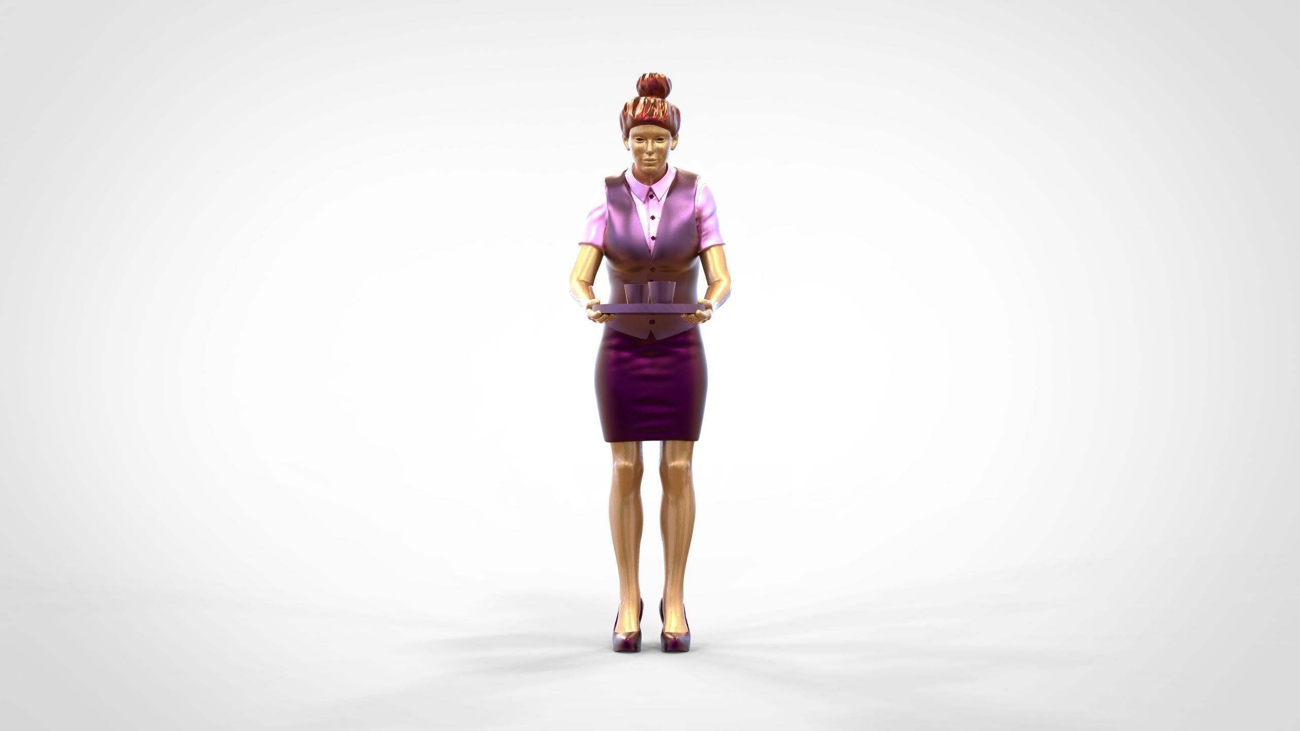 N4 waitress or Stewardess with tray 3D print model_21