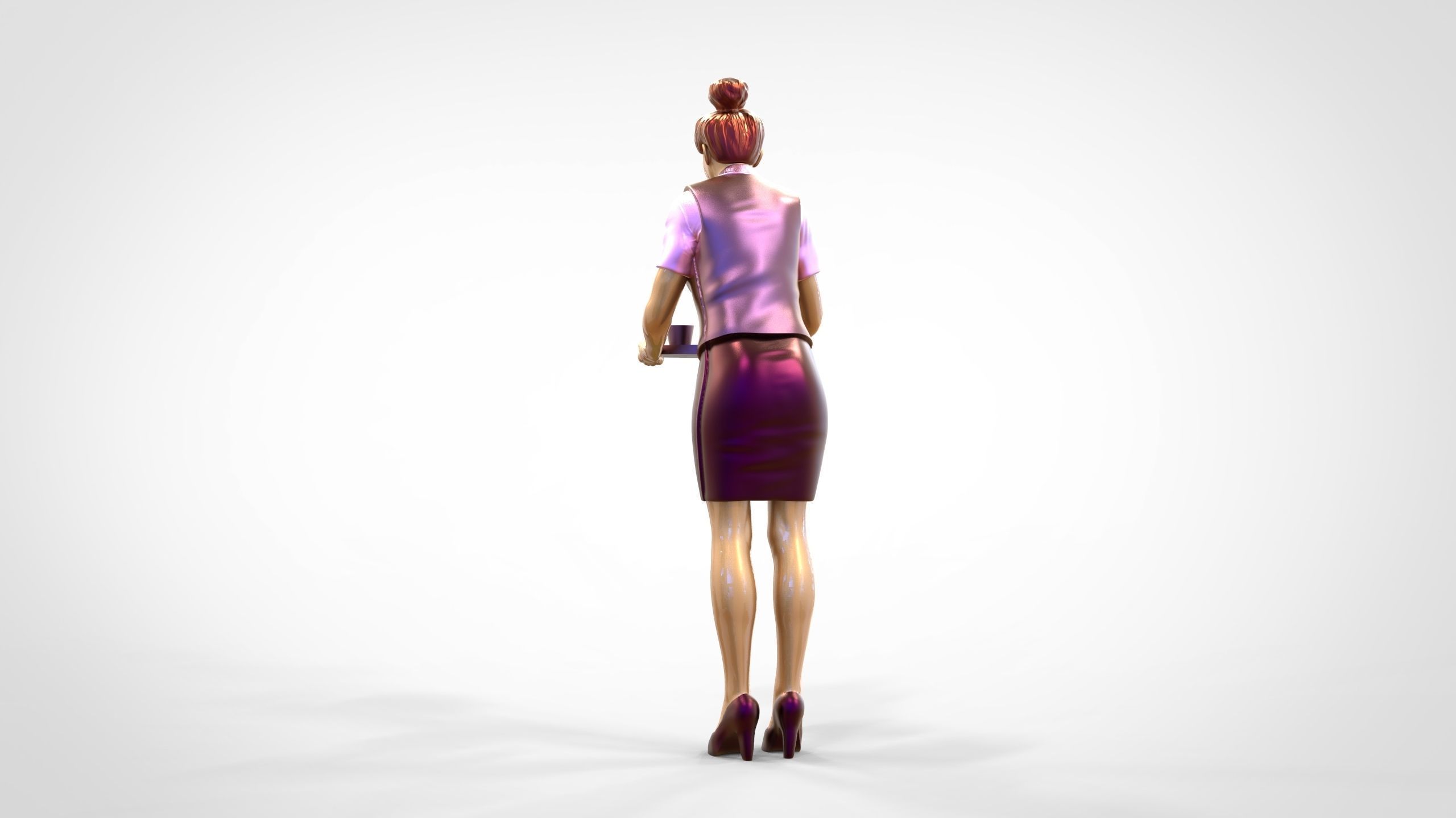N4 waitress or Stewardess with tray 3D print model_12
