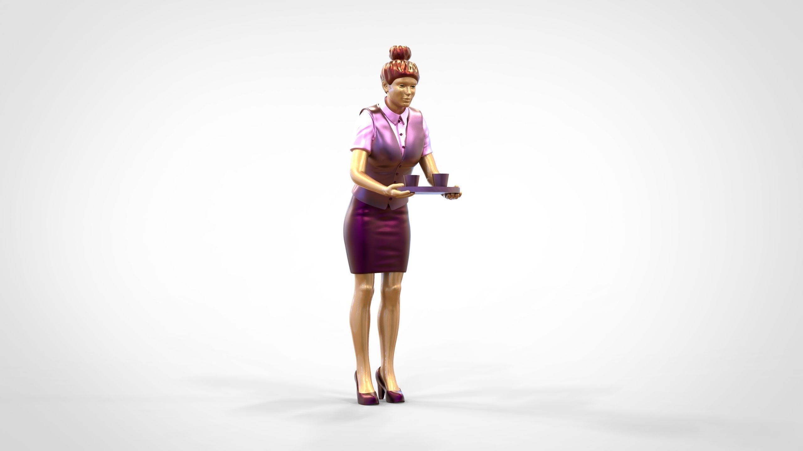N4 waitress or Stewardess with tray 3D print model_23