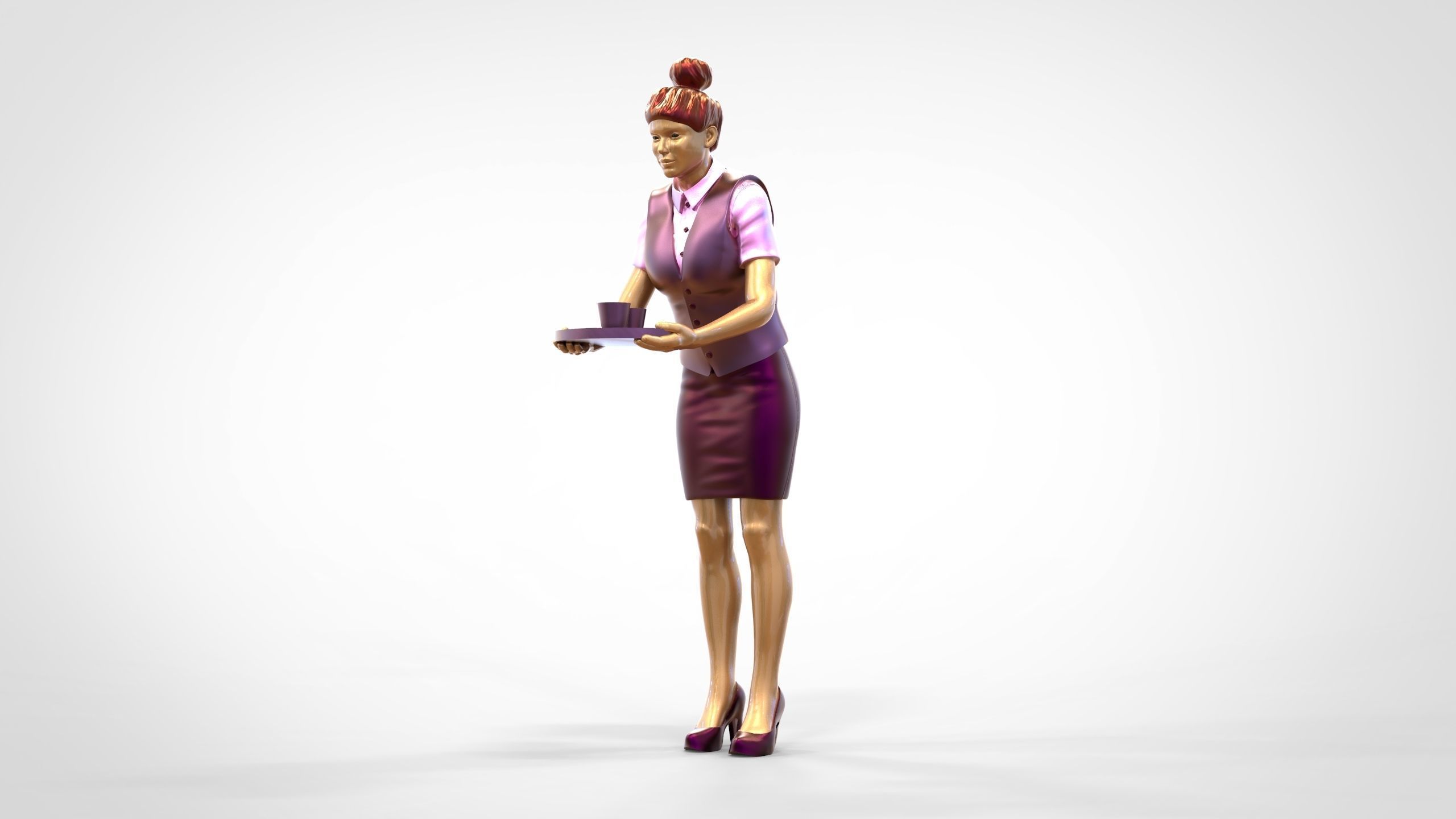N4 waitress or Stewardess with tray 3D print model_10