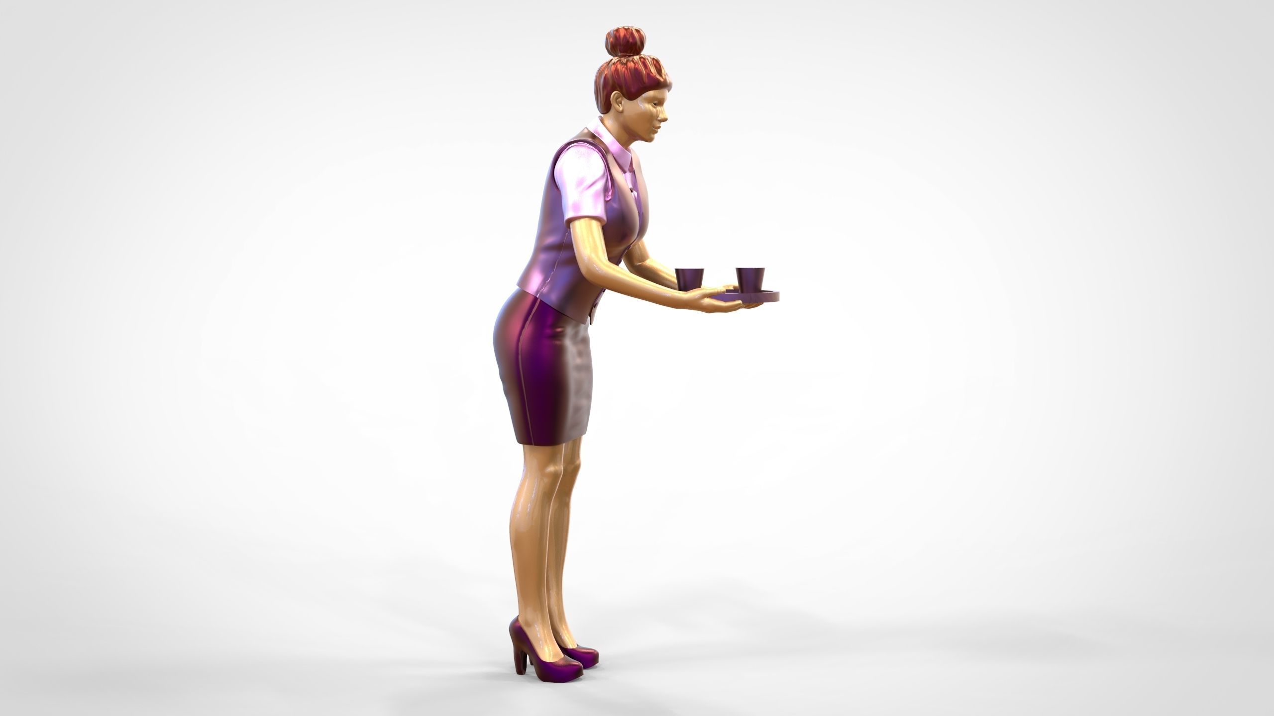 N4 waitress or Stewardess with tray 3D print model_2