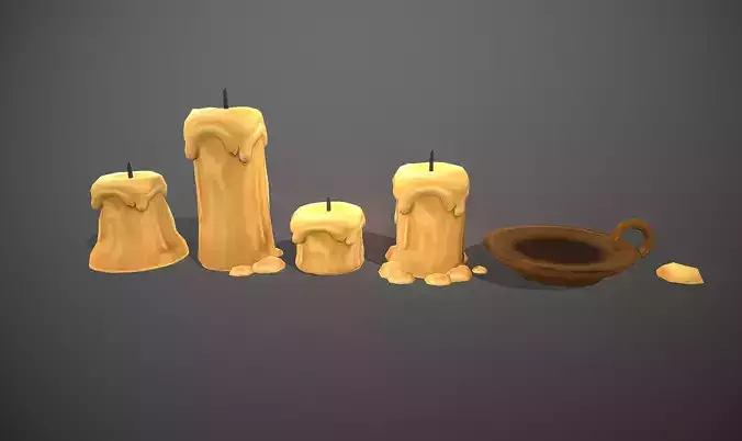 Oil lamp candles - Modular Stylized  Cartoon Low-poly 3D model