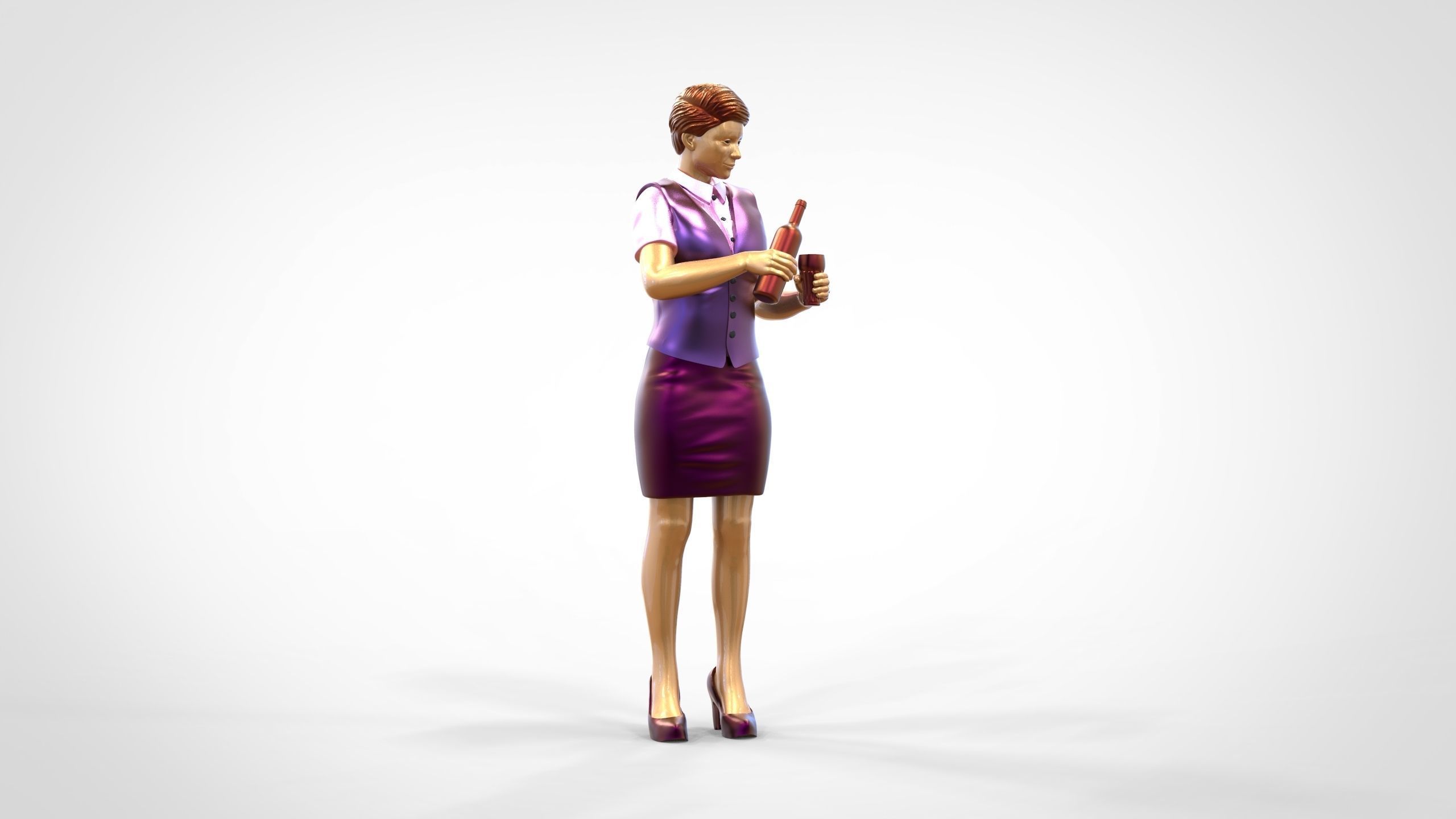 N5 waitress or Stewardess with bottle 3D print model_24