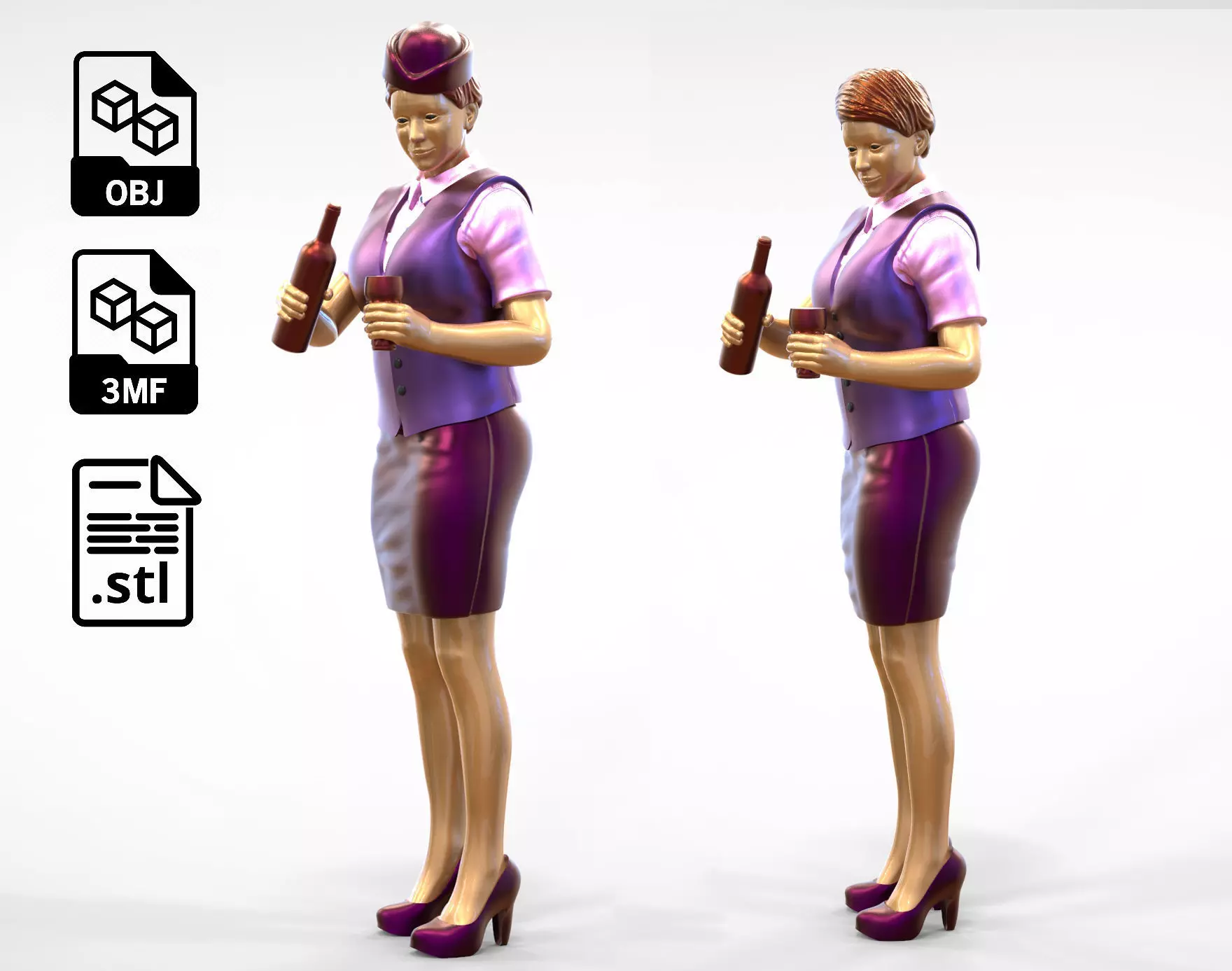 N5 waitress or Stewardess with bottle 3D print model_0