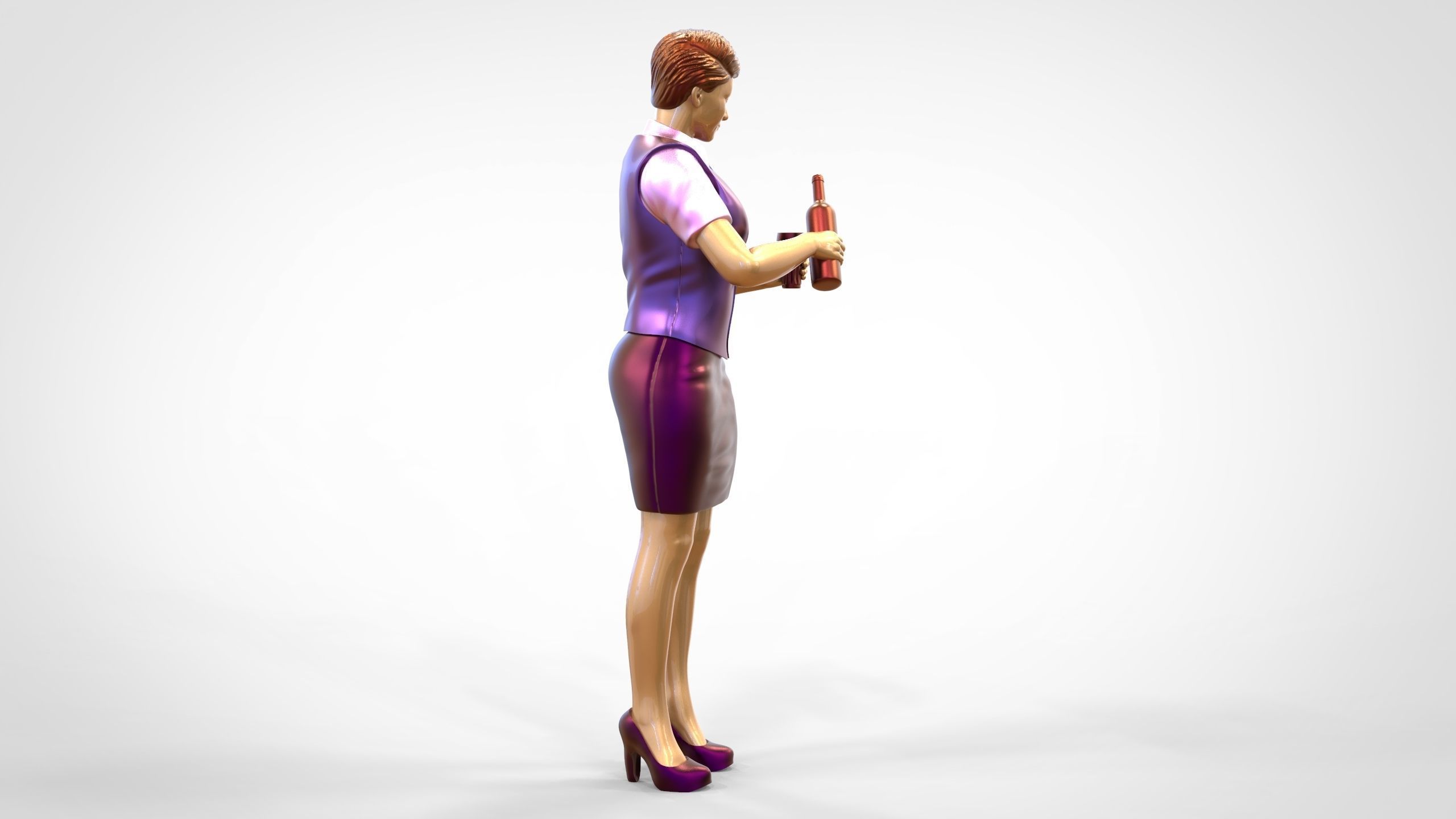 N5 waitress or Stewardess with bottle 3D print model_7