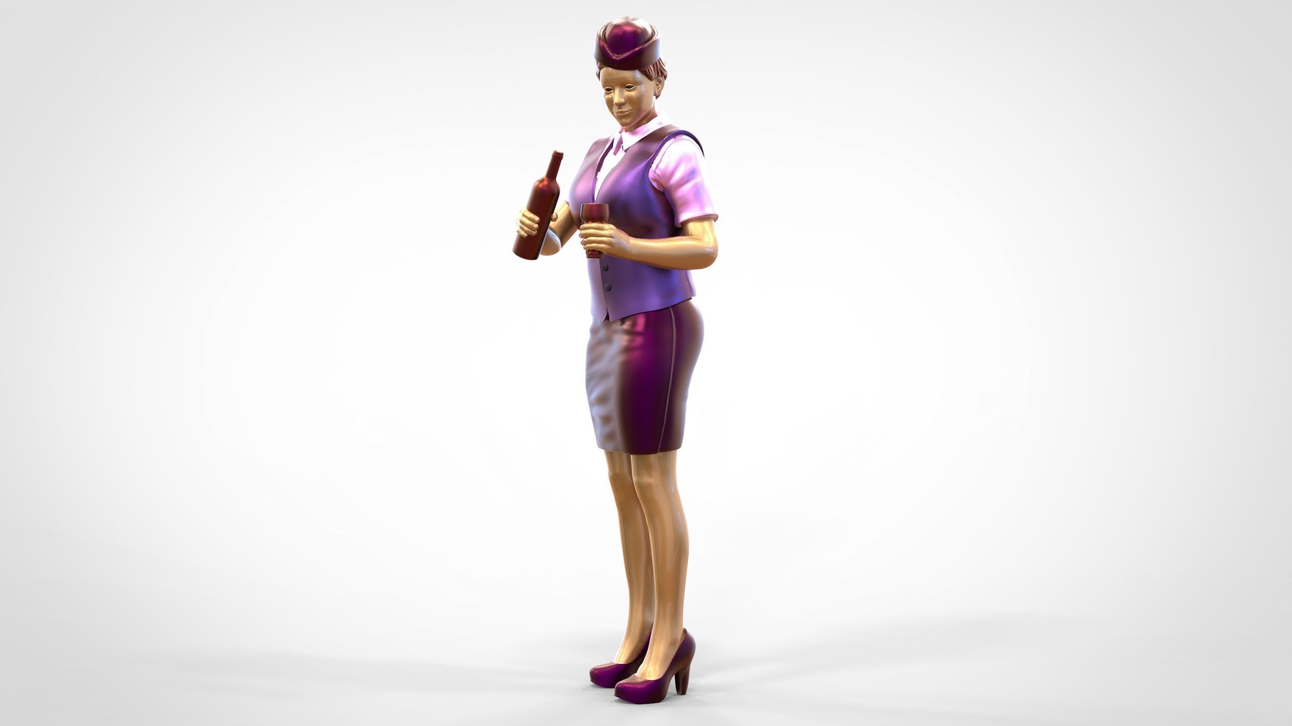 N5 waitress or Stewardess with bottle 3D print model_5