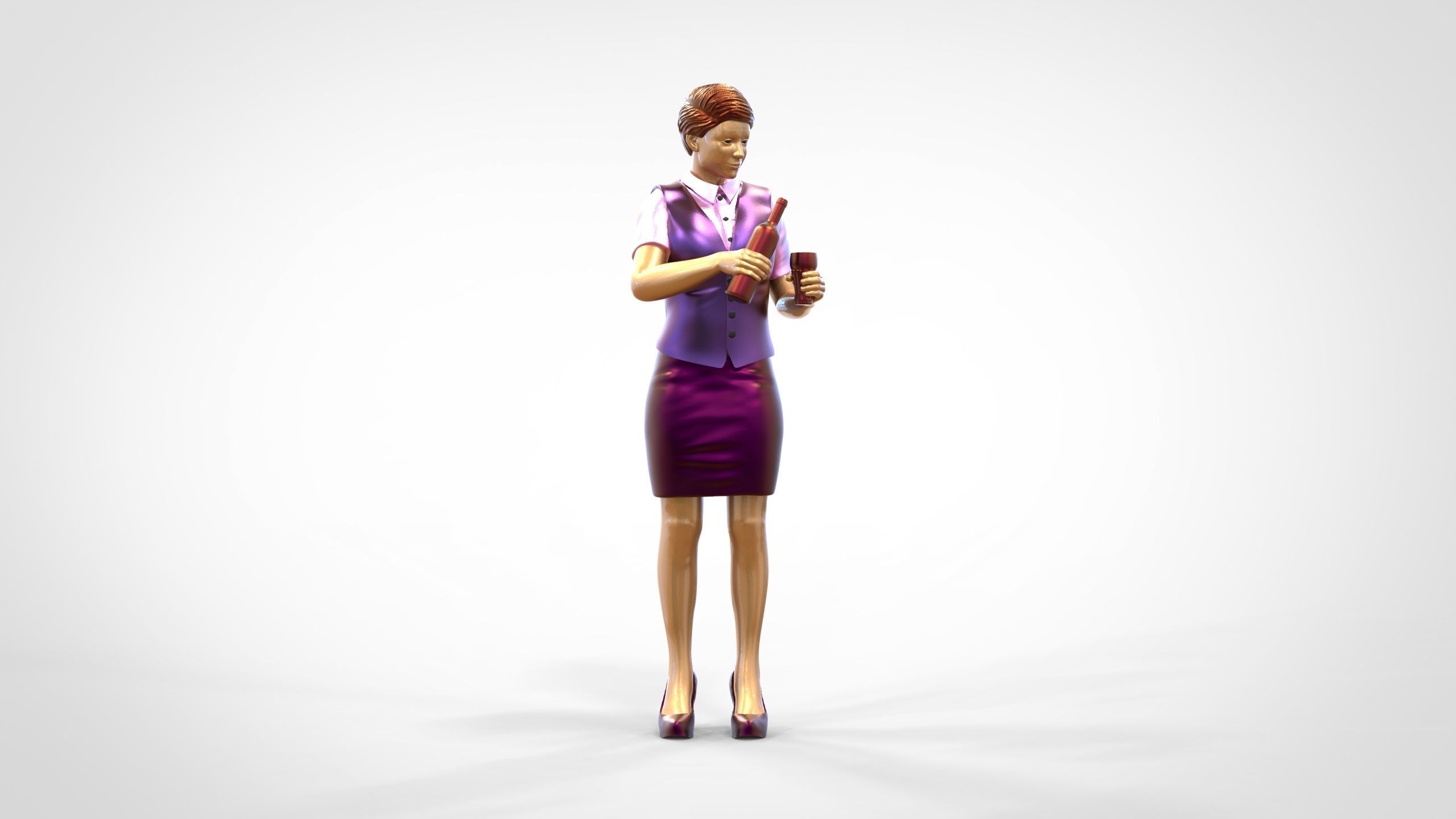 N5 waitress or Stewardess with bottle 3D print model_23