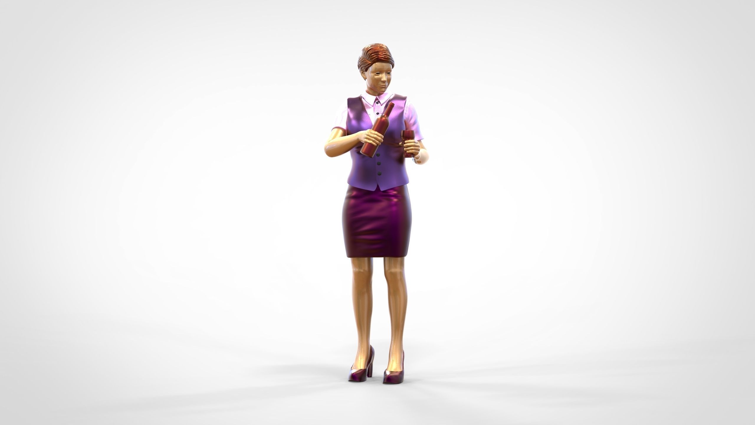 N5 waitress or Stewardess with bottle 3D print model_22