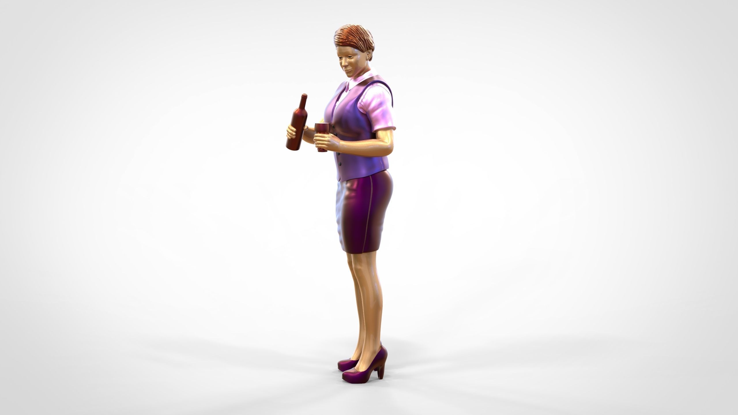 N5 waitress or Stewardess with bottle 3D print model_3
