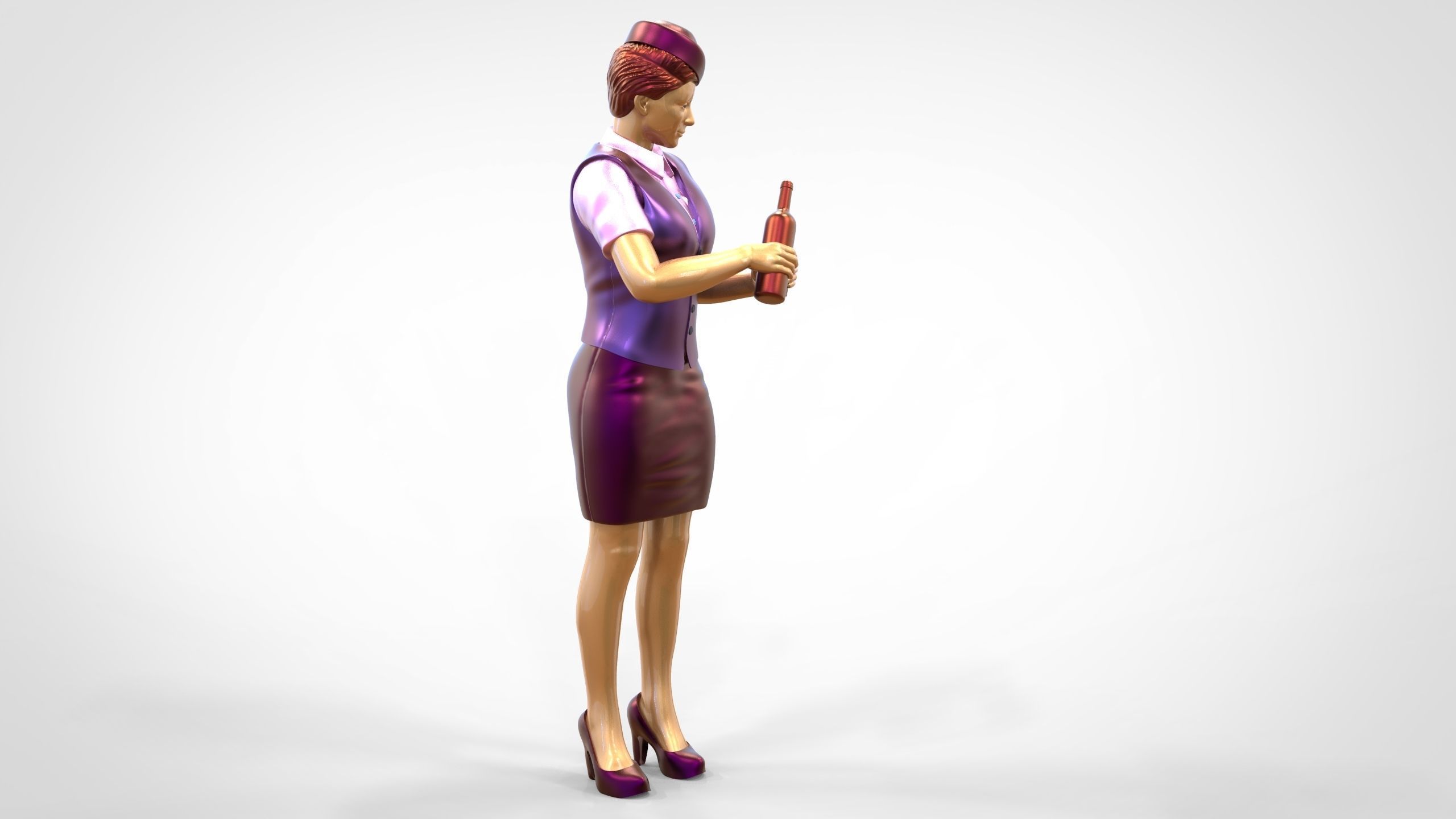 N5 waitress or Stewardess with bottle 3D print model_6