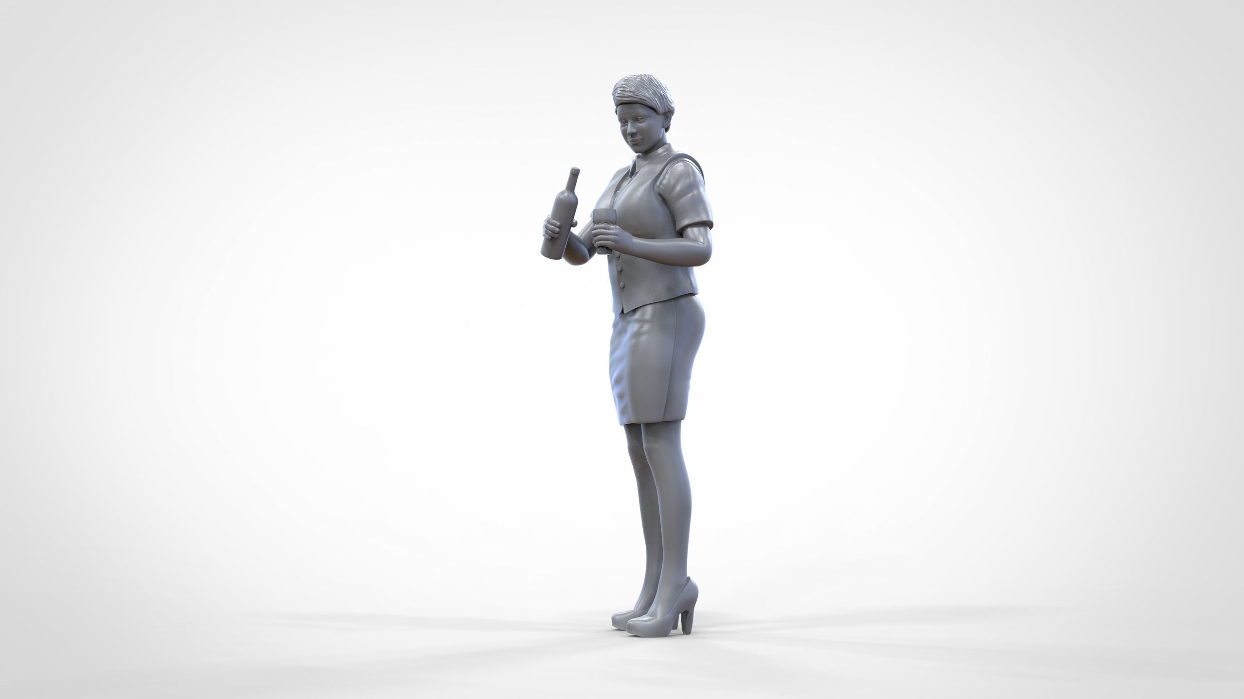 N5 waitress or Stewardess with bottle 3D print model_33