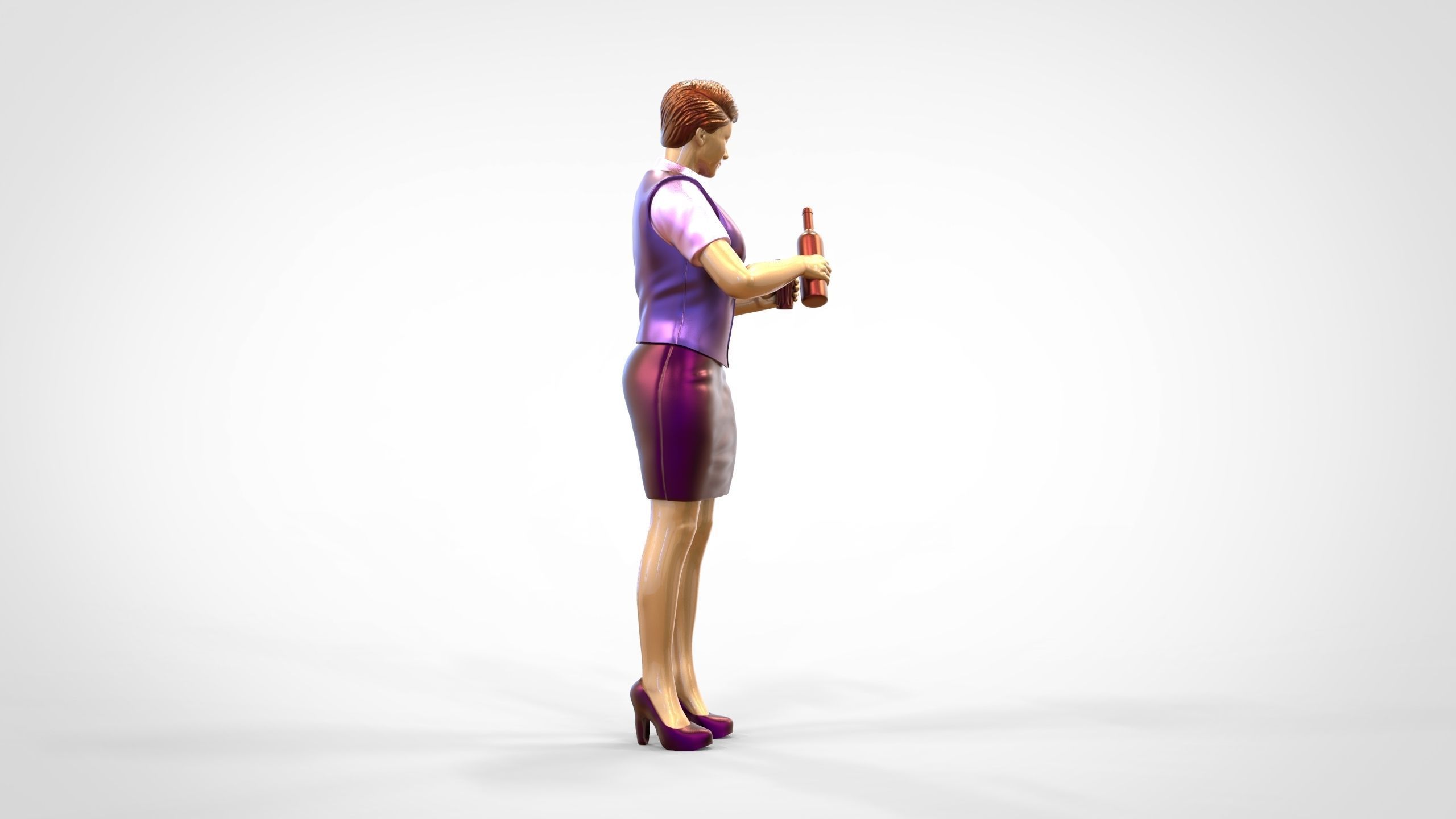 N5 waitress or Stewardess with bottle 3D print model_8