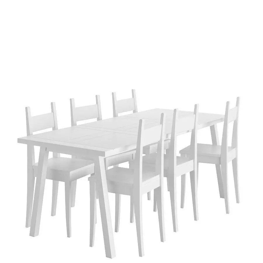 White wood table group - Classical style 3D model_0