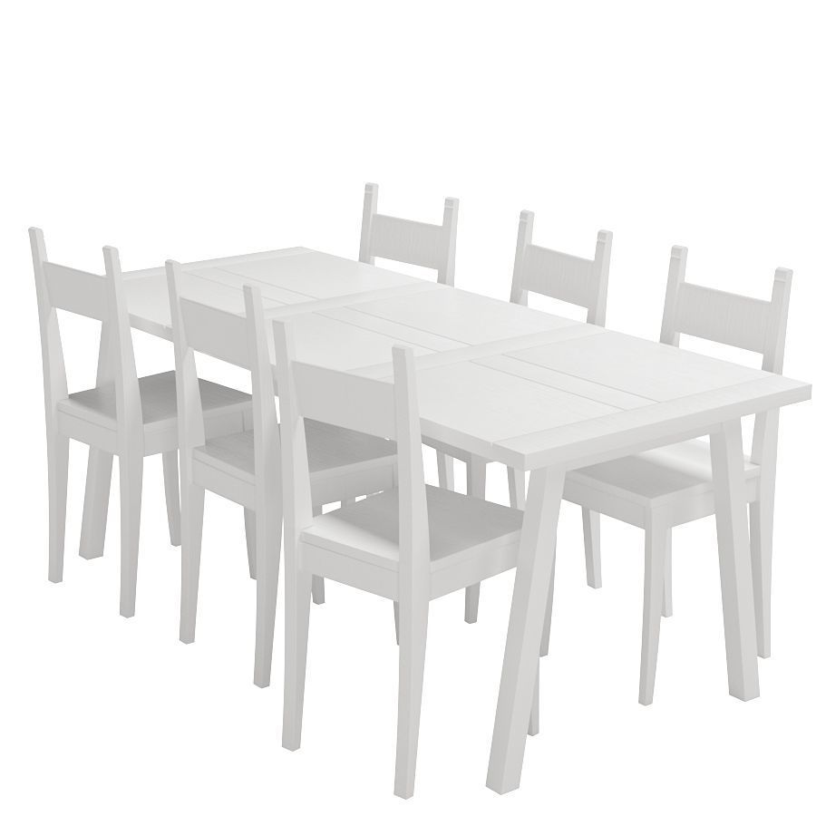 White wood table group - Classical style 3D model_2