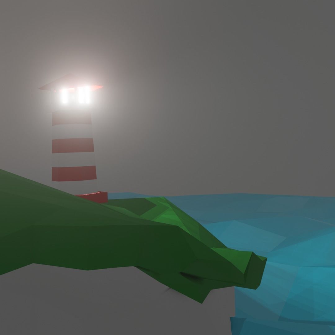 Ligthhouse island with lighthouse Low-poly 3D model_5