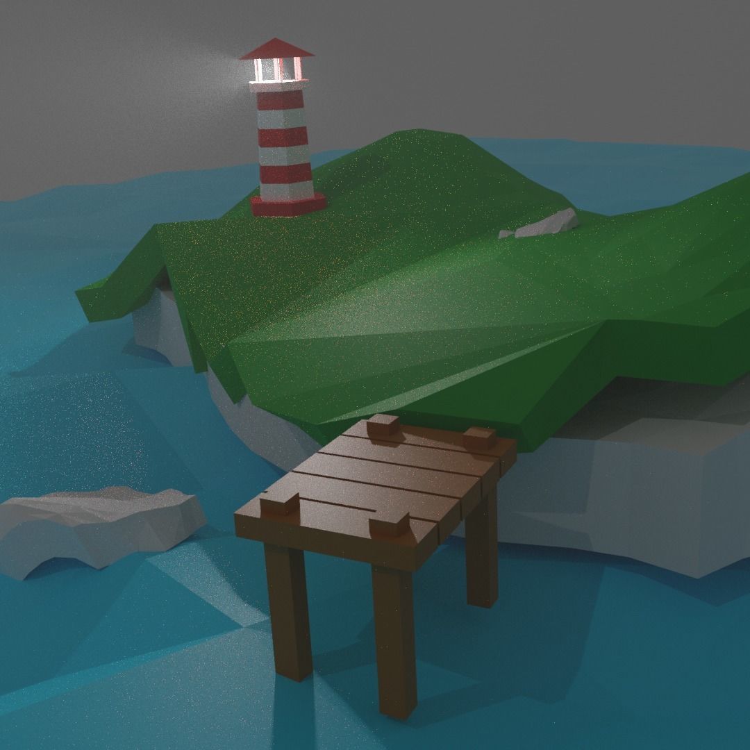 Ligthhouse island with lighthouse Low-poly 3D model_1