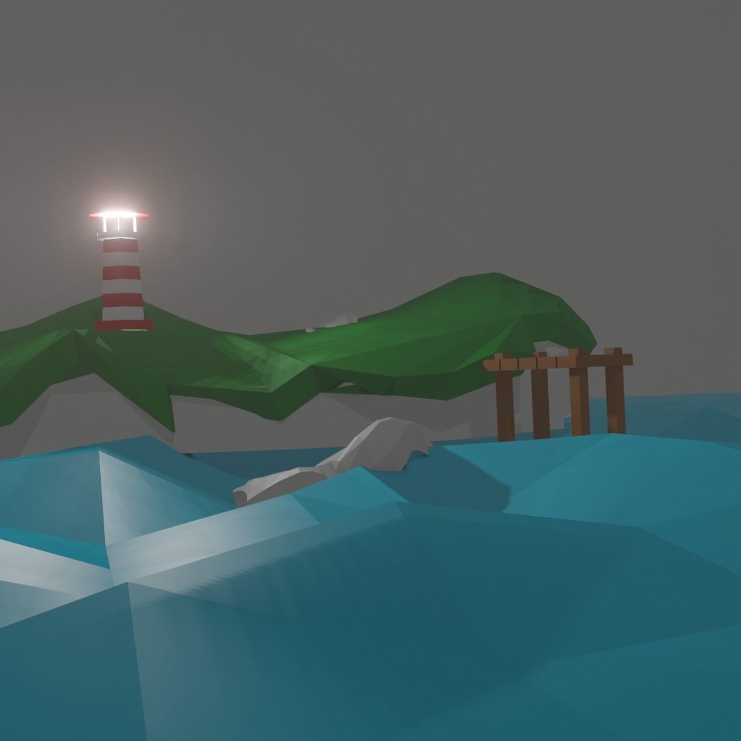Ligthhouse island with lighthouse Low-poly 3D model_4