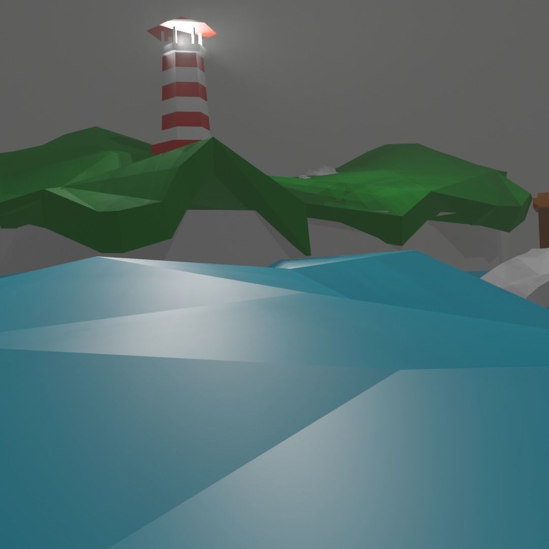Ligthhouse island with lighthouse Low-poly 3D model_2