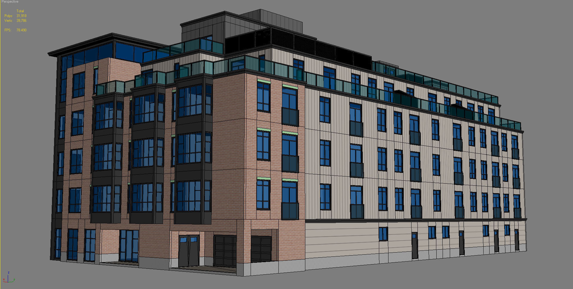 Modern Townhouse Building 2 3D model_2