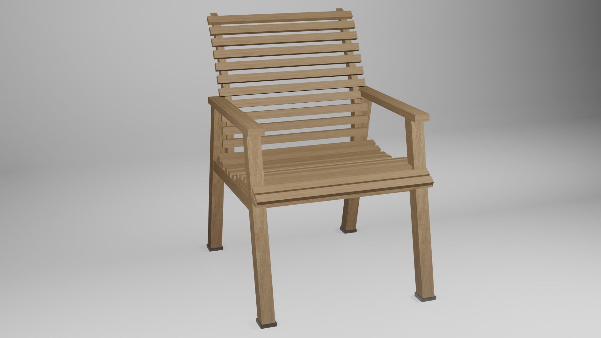 Wooden Arm Chair Low-poly 3D model_2