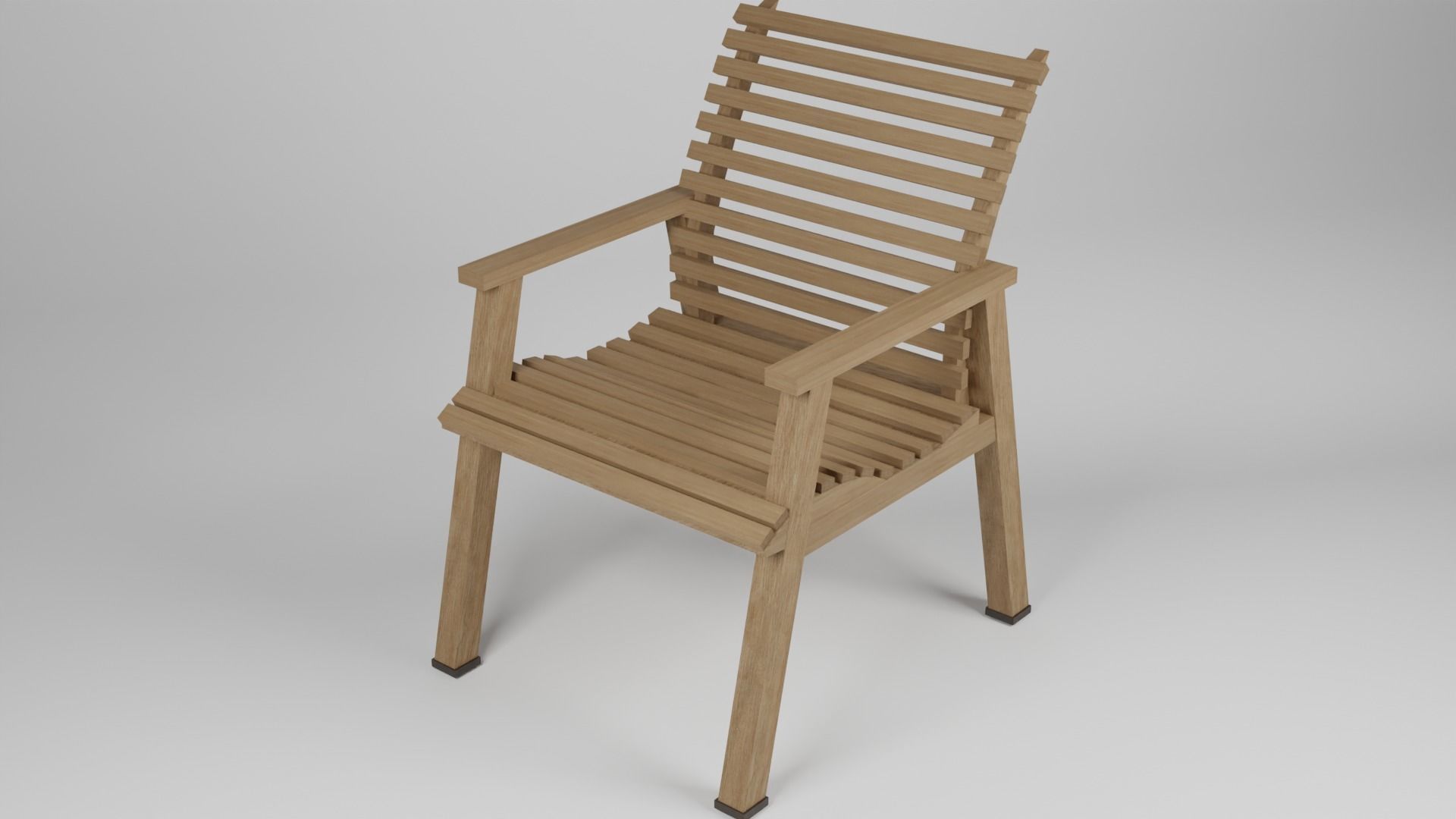 Wooden Arm Chair Low-poly 3D model_1