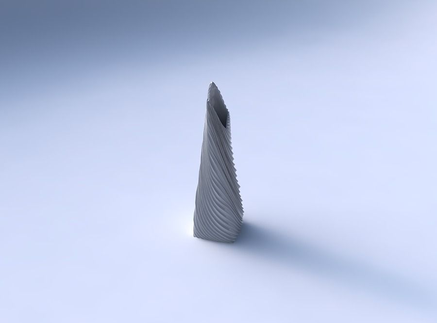 Vase twisted top bent rectangle with wavy extruded lines 2 3D print model_3