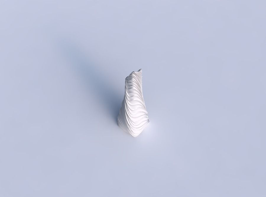 Vase twisted top bent rectangle with wavy extruded lines 2 3D print model_1