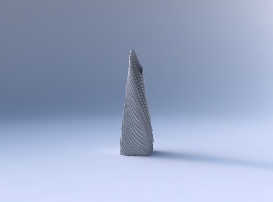 Vase twisted top bent rectangle with wavy extruded lines 2 3D print model_4