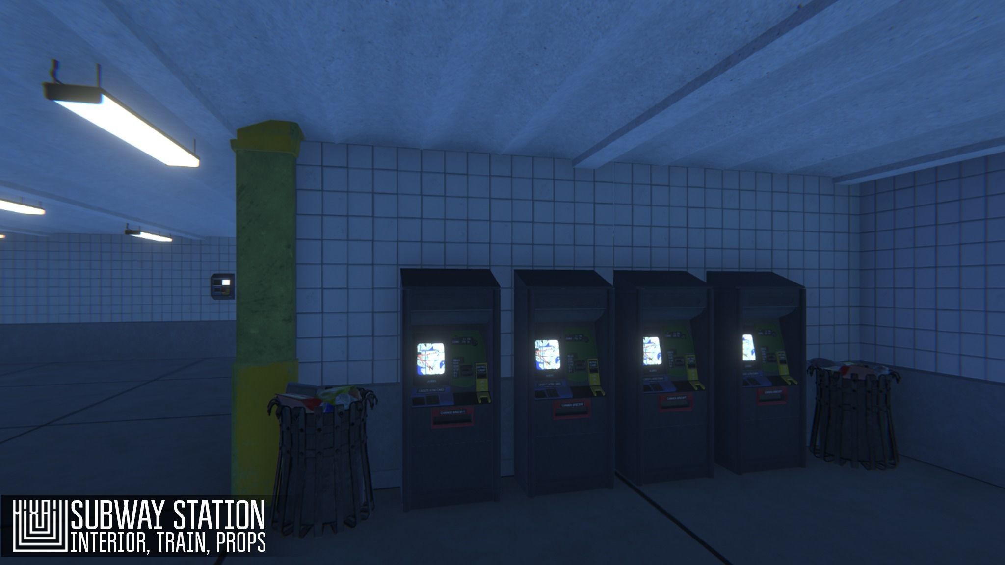 Subway station -  train and props Low-poly 3D model_1