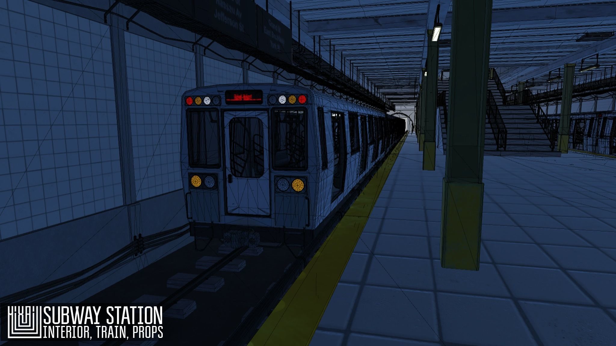 Subway station -  train and props Low-poly 3D model_5