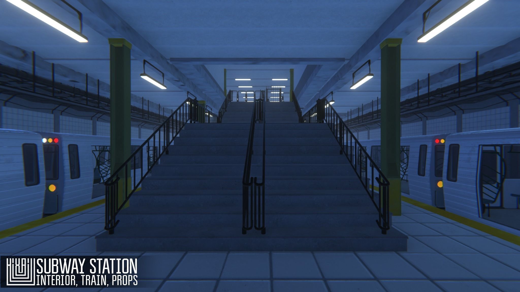 Subway station -  train and props Low-poly 3D model_7