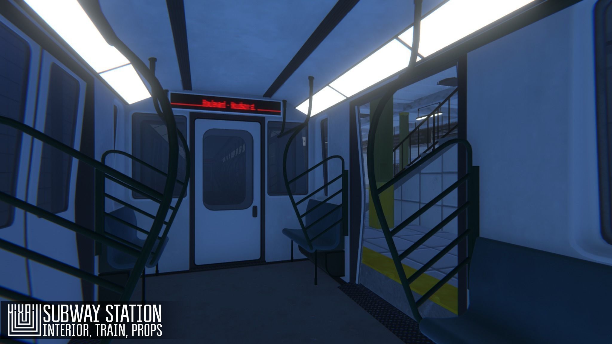 Subway station -  train and props Low-poly 3D model_2