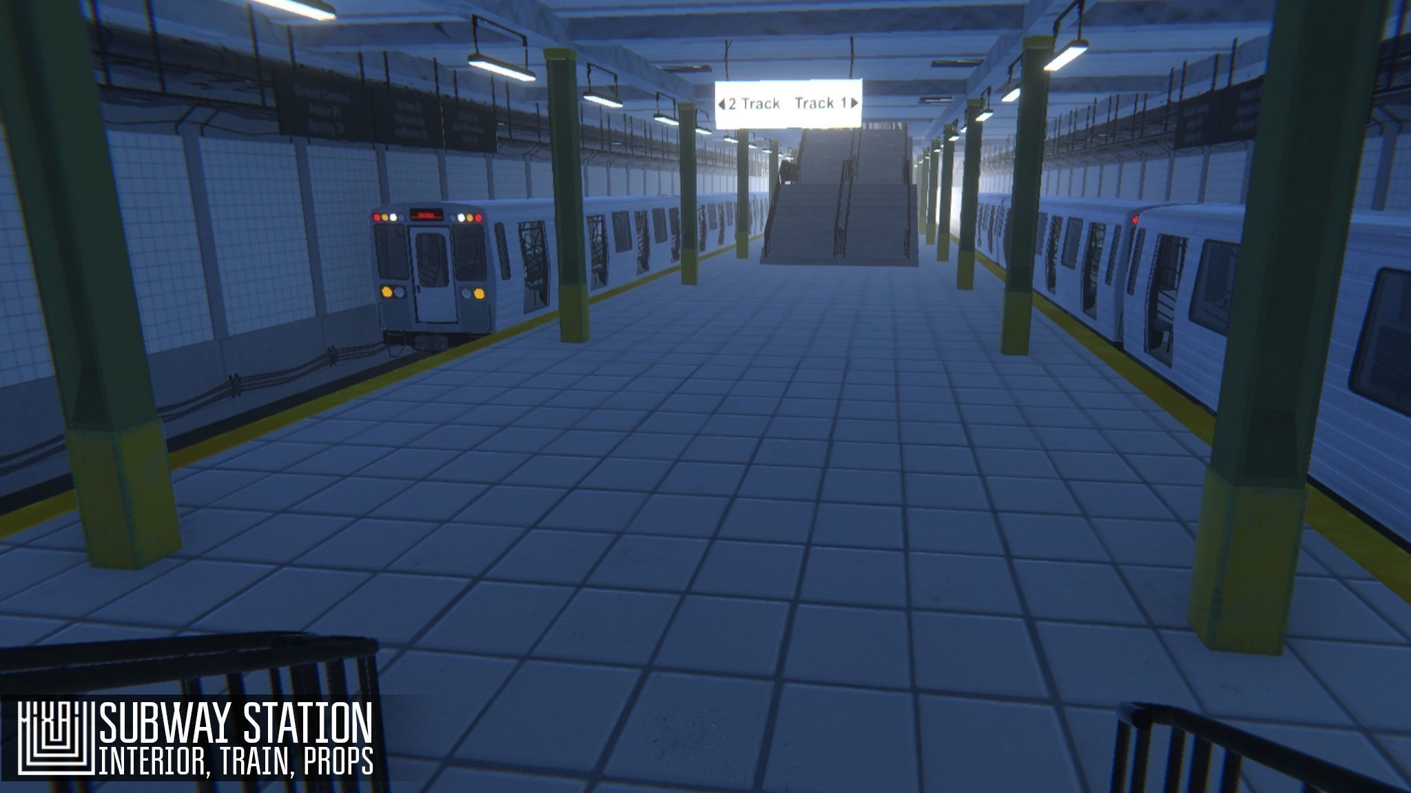 Subway station -  train and props Low-poly 3D model_4